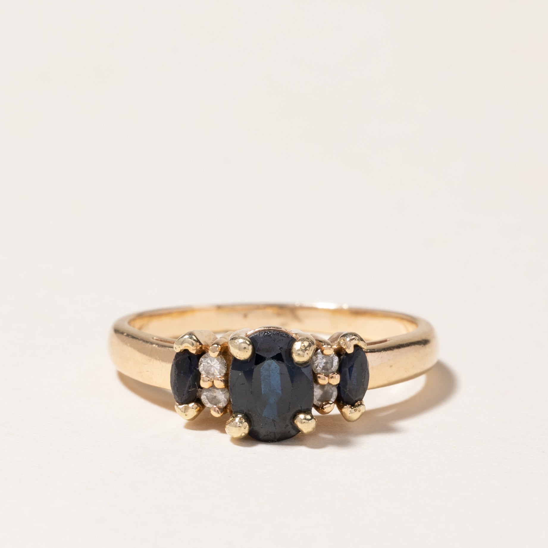 14K Three Stone Sapphire & Diamond Ring | 1.14ctw, 0.06ctw | SZ 8