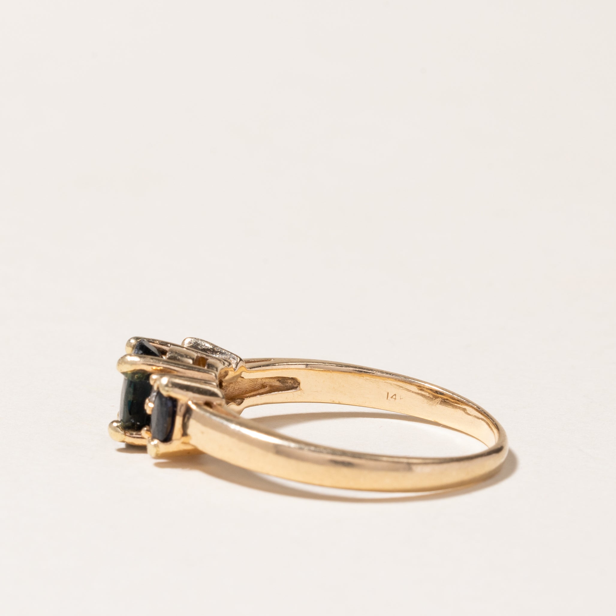 14K Three Stone Sapphire & Diamond Ring | 1.14ctw, 0.06ctw | SZ 8