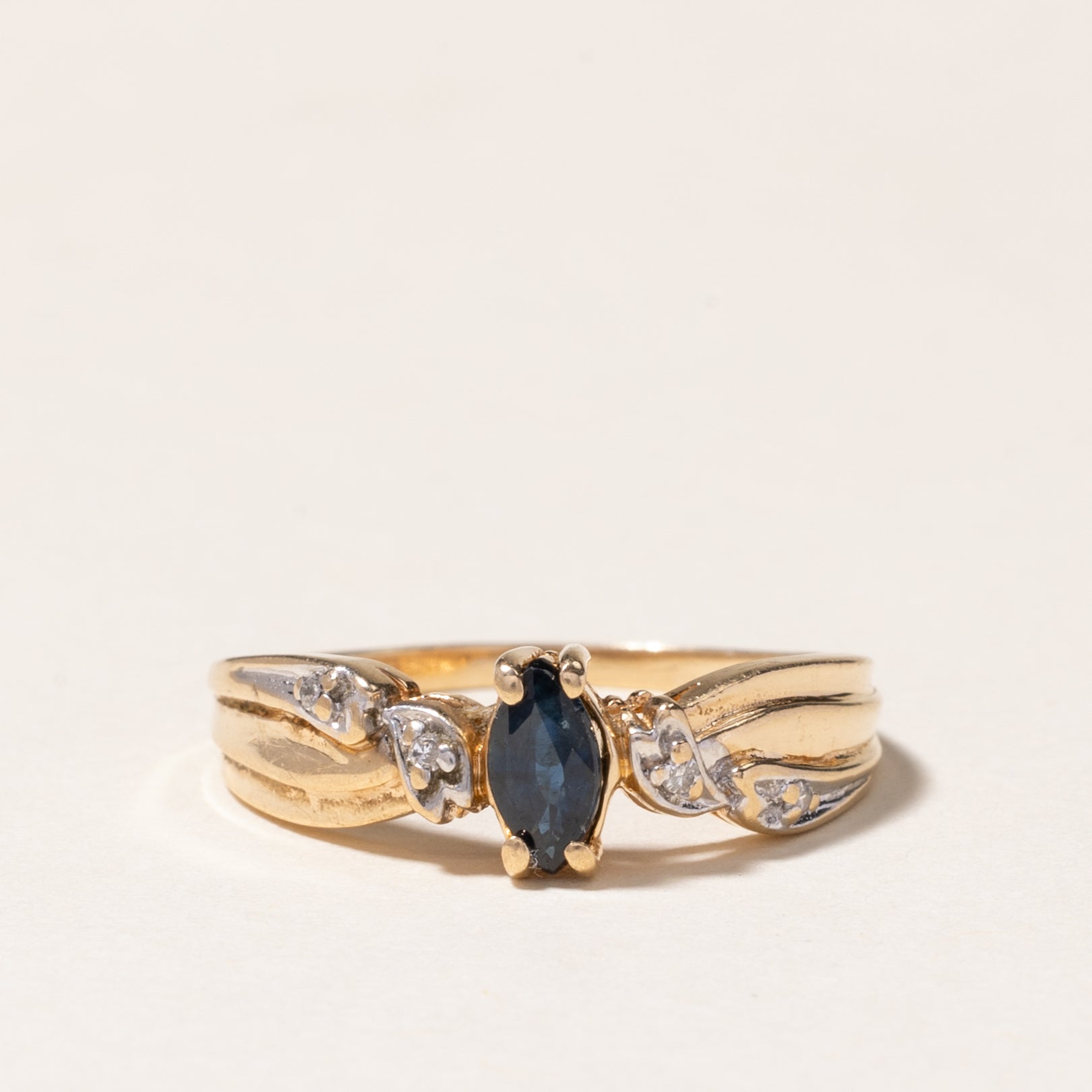10K Marquise Cut Sapphire & Diamond Ring | 0.26ct, 0.02ctw | 5.5