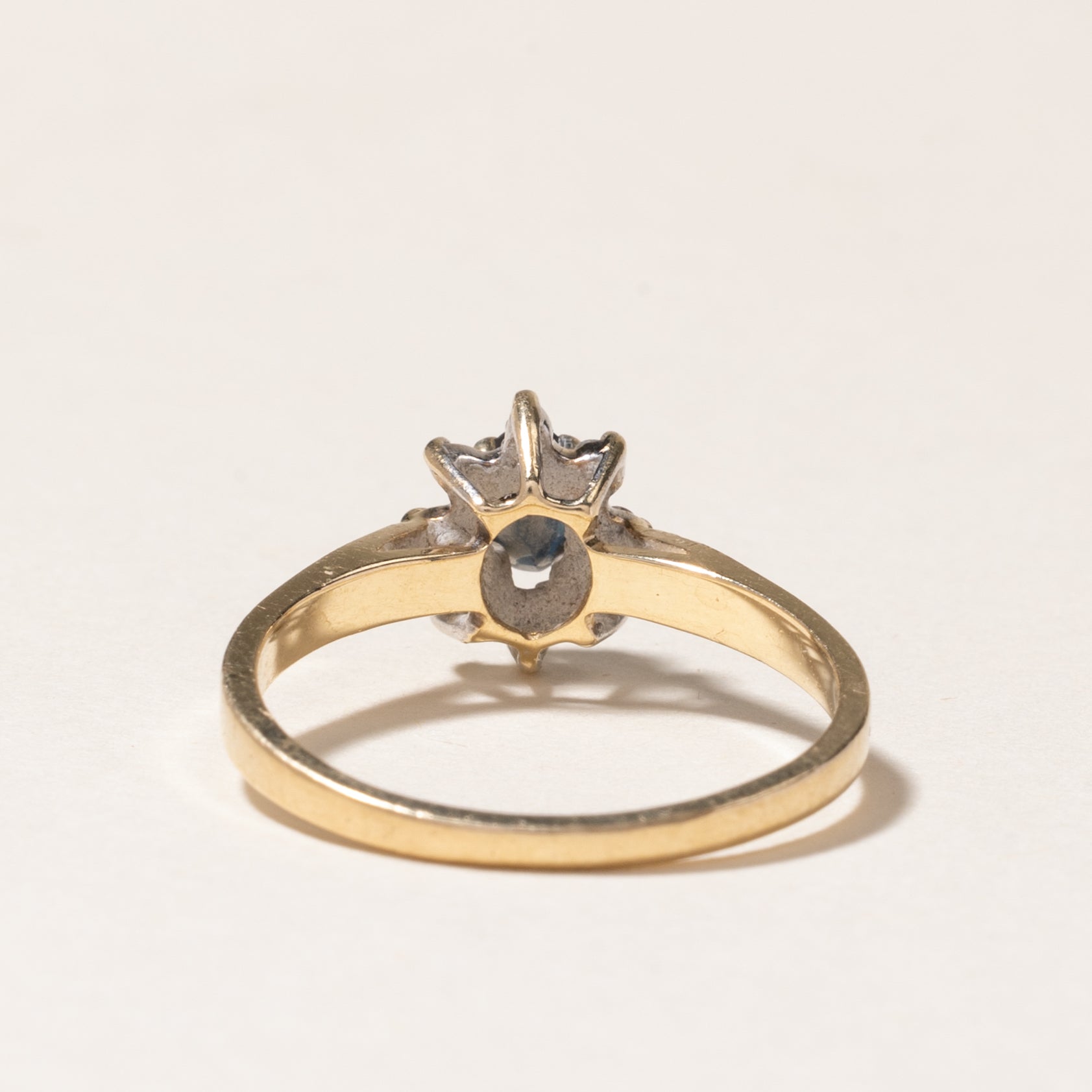 10K Oval Cut Blue Sapphire & Diamond Petal Ring | 0.20ct, 0.04ctw | SZ 6