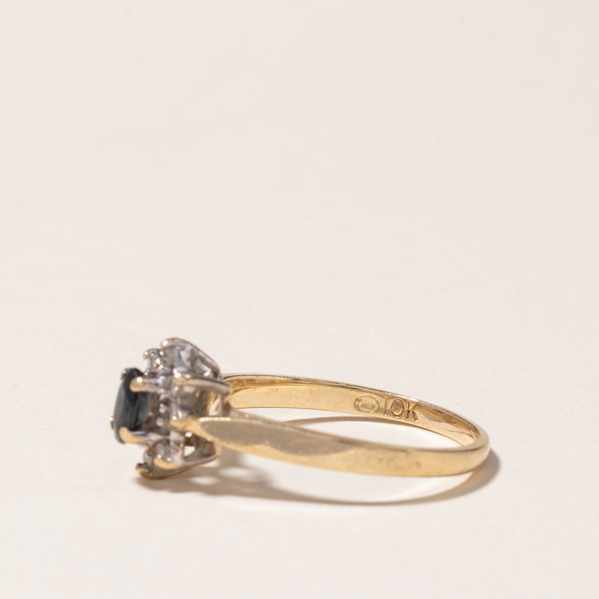 10K Oval Cut Blue Sapphire & Diamond Petal Ring | 0.20ct, 0.04ctw | SZ 6