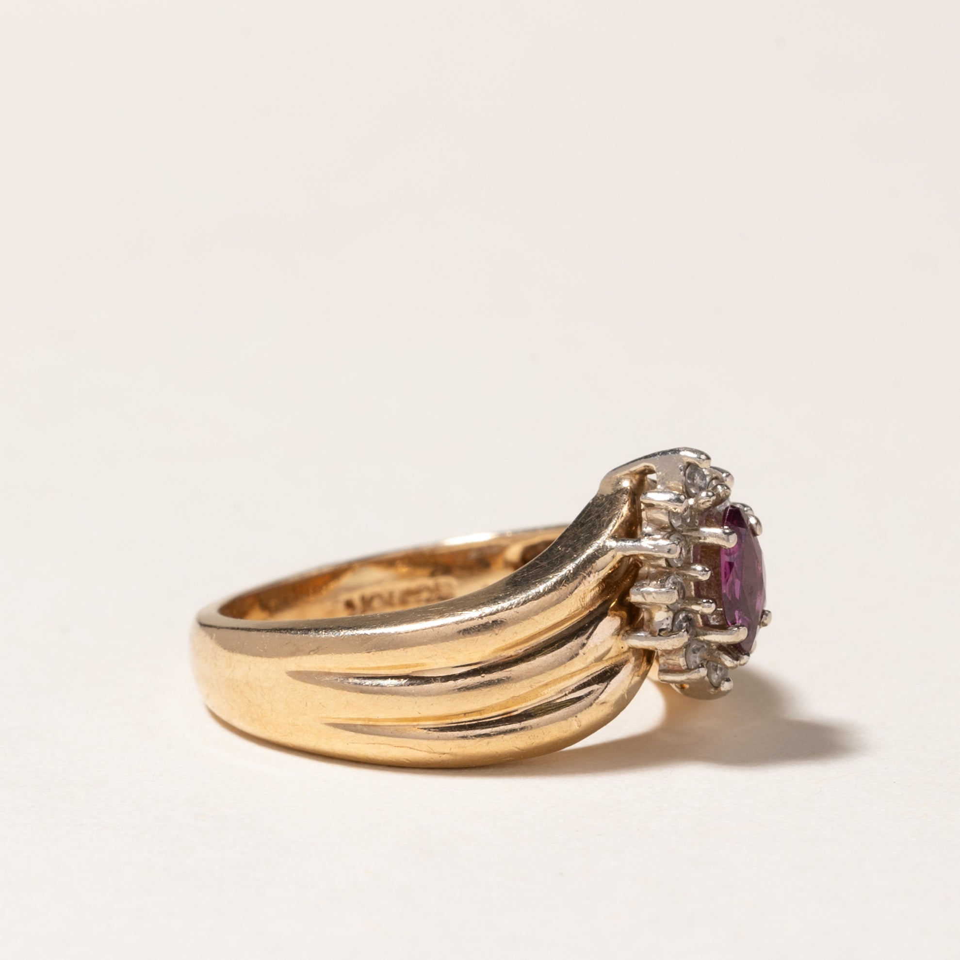 10K Ruby & Diamond Grooved Chevron Ring | 0.28ct, 0.03ctw | SZ 5.75