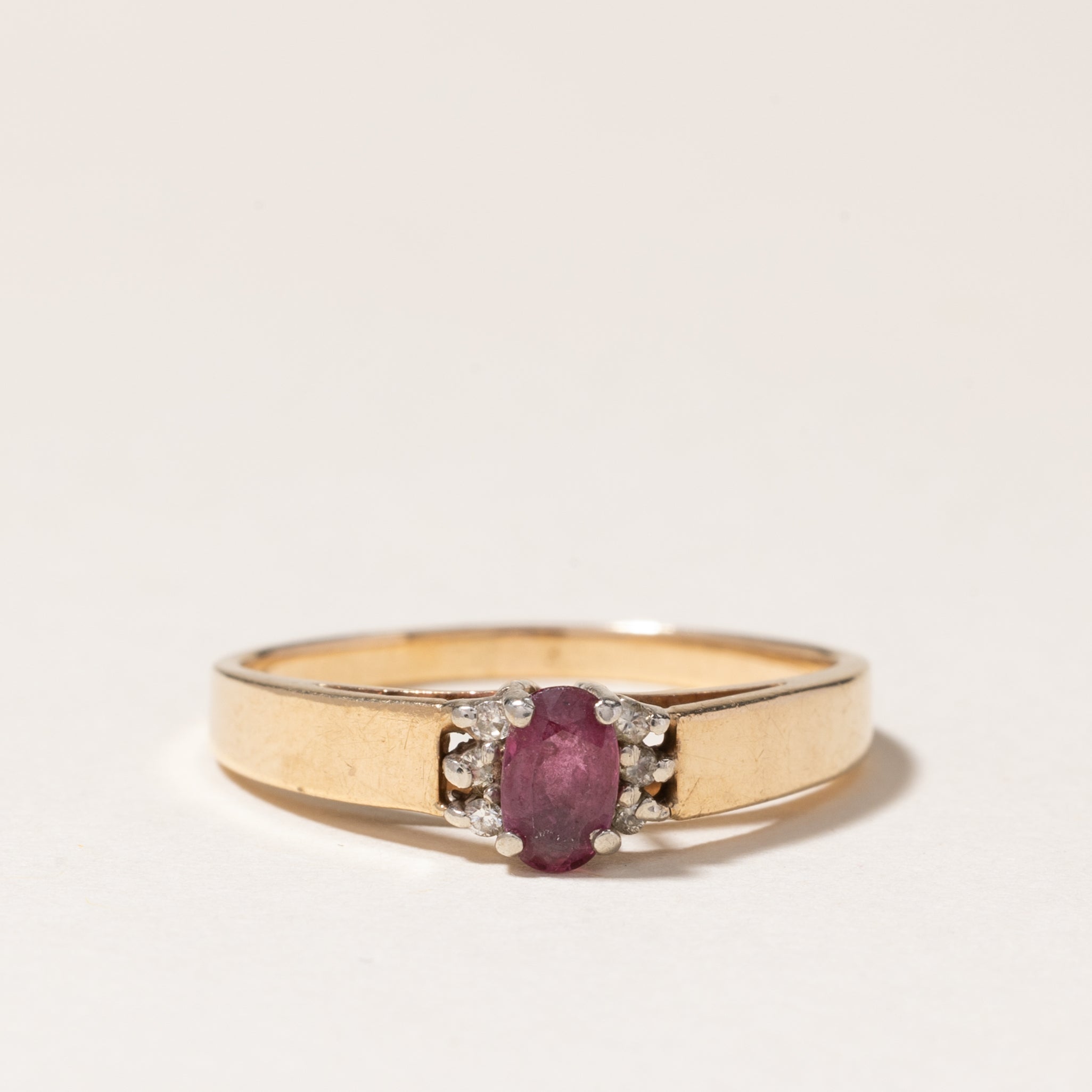 10K Oval Cut Ruby Ruby & Diamond Ring | 0.20ct, 0.03ctw | SZ 6.5