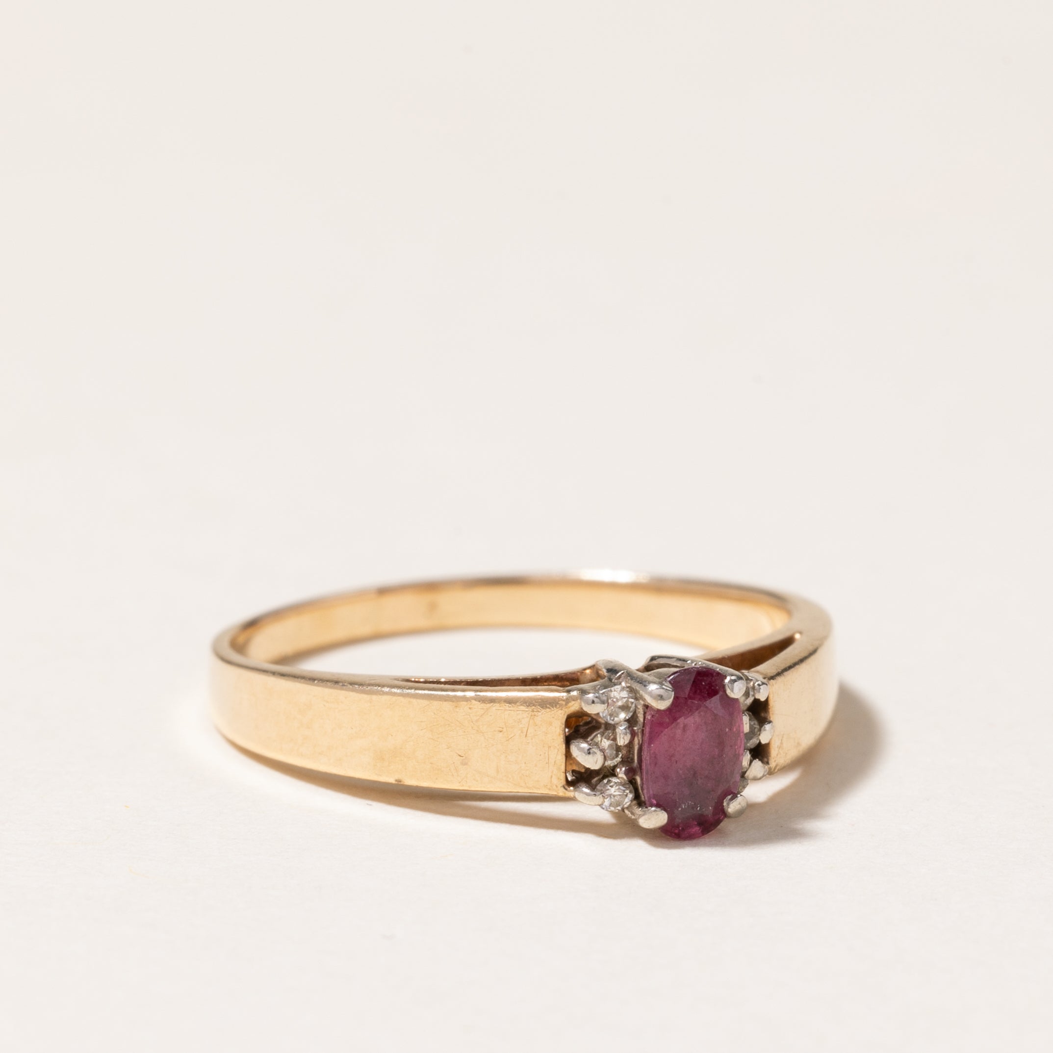 10K Oval Cut Ruby Ruby & Diamond Ring | 0.20ct, 0.03ctw | SZ 6.5