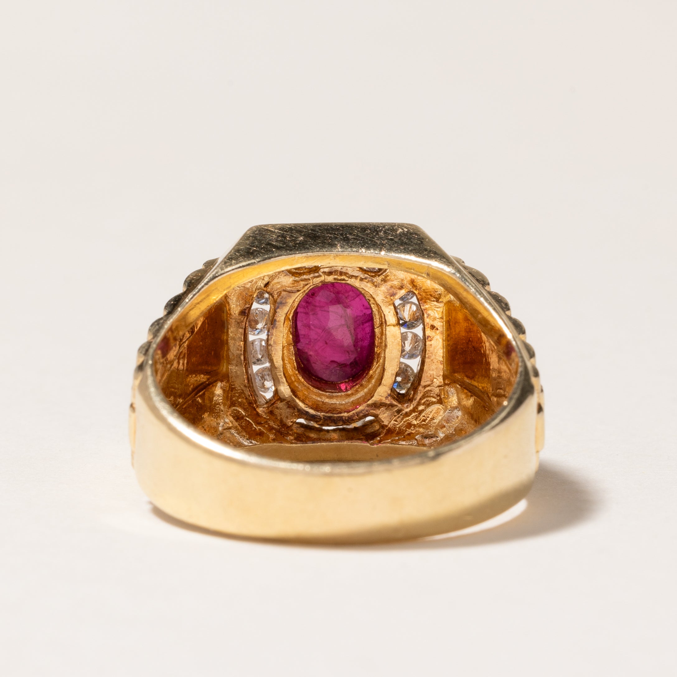 14K Synthetic Ruby & Diamond Watch Strap Style Ring | 0.84ct, 0.24ctw | SZ 7