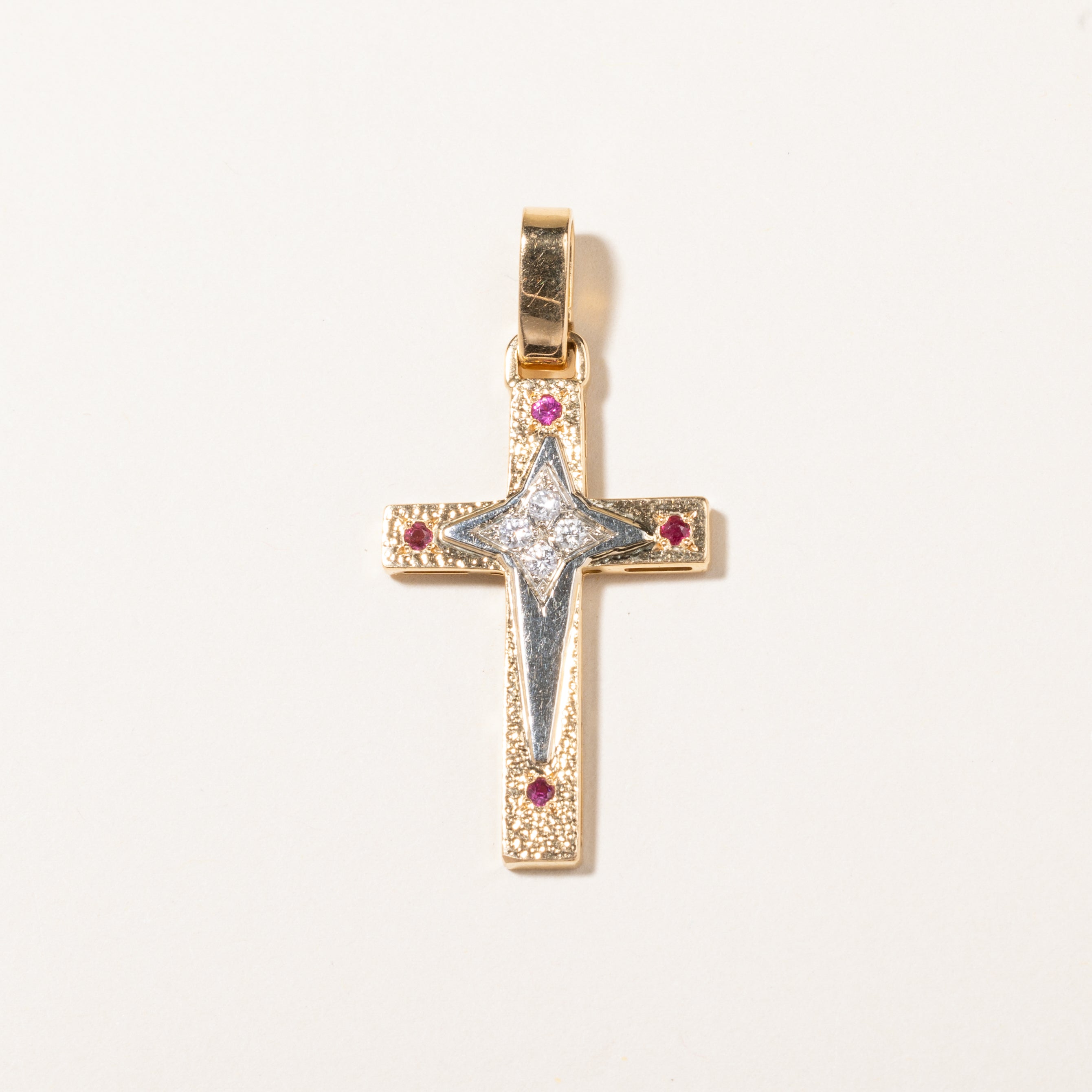 18K Ruby & Diamond Cross Pendant | 0.04ctw, 0.10ctw