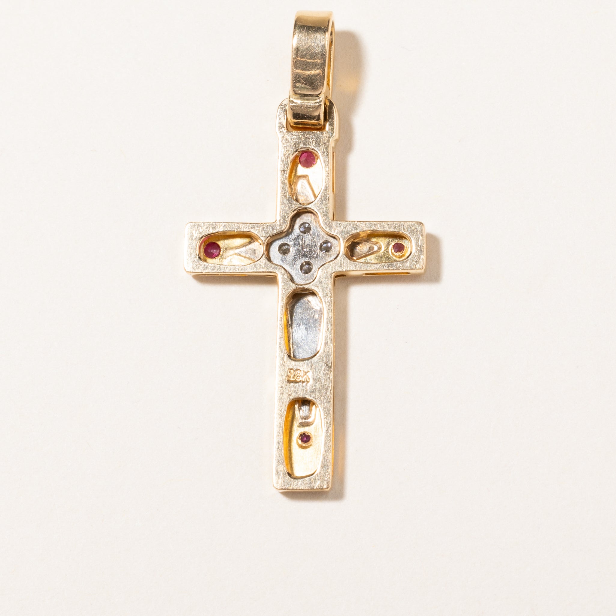 18K Ruby & Diamond Cross Pendant | 0.04ctw, 0.10ctw