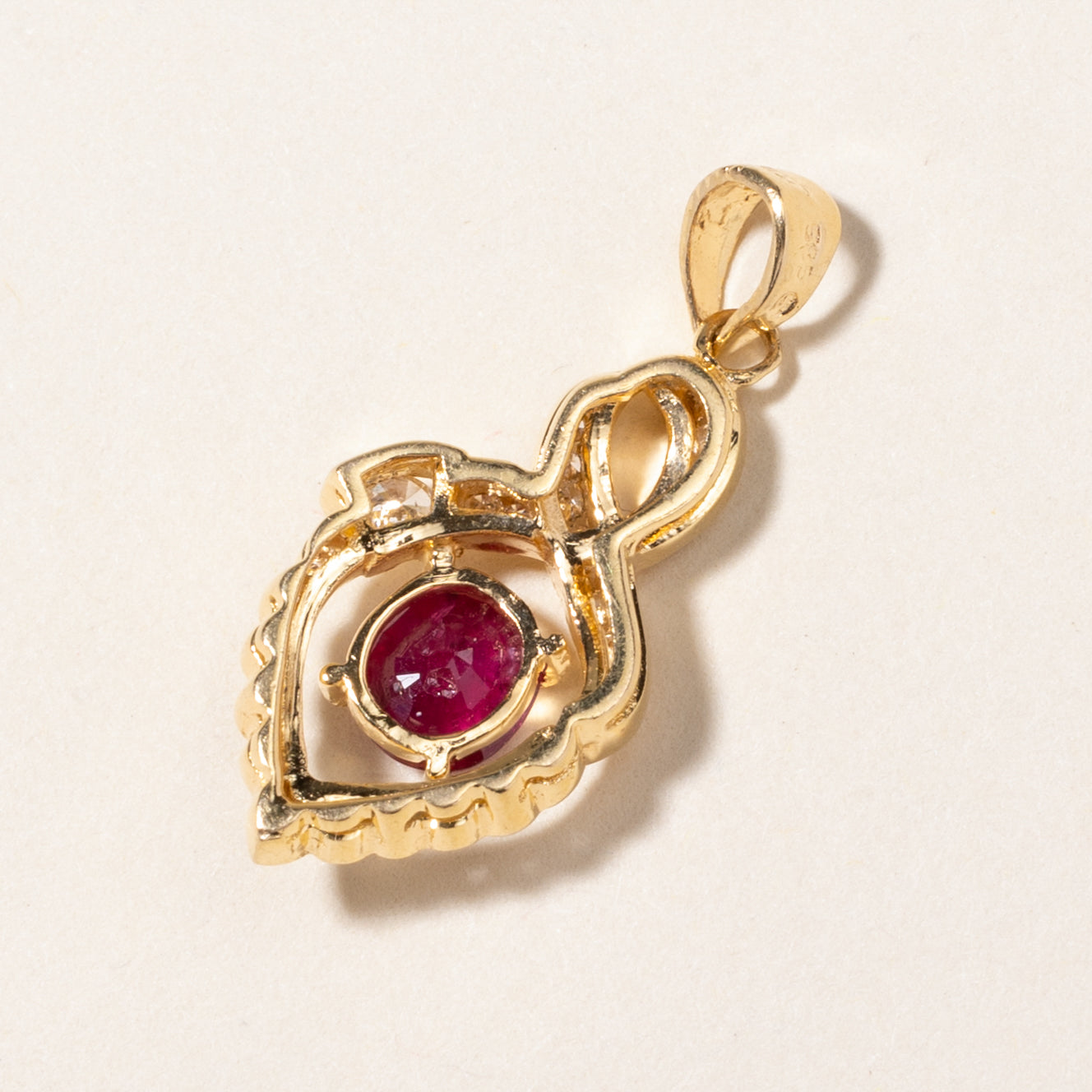 14K Oval Cut Ruby & Diamond Ornate Pendant | 0.65ct, 0.17ctw