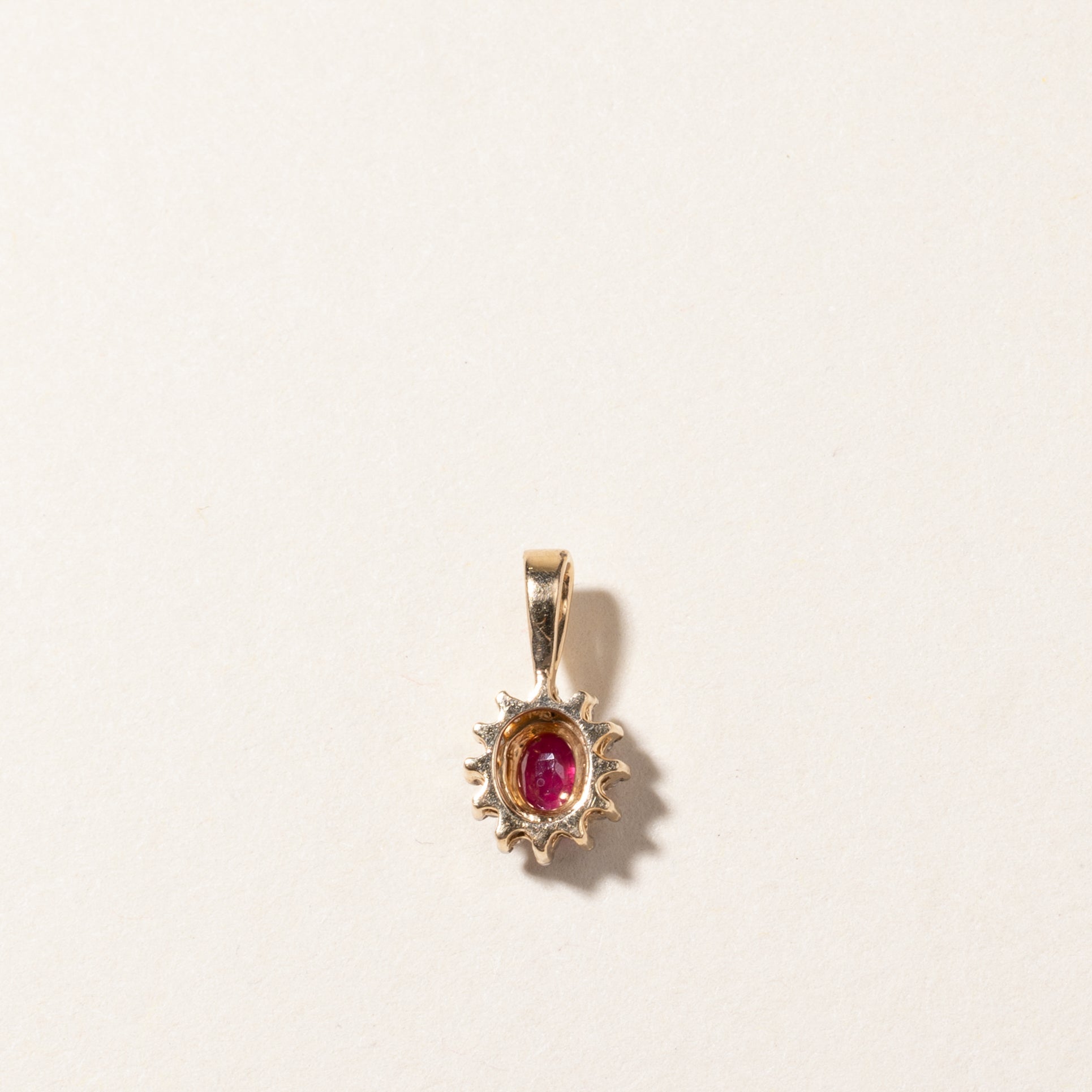 14K Oval Cut Ruby & Diamond Petal Pendant | 0.21ct, 0.06ctw