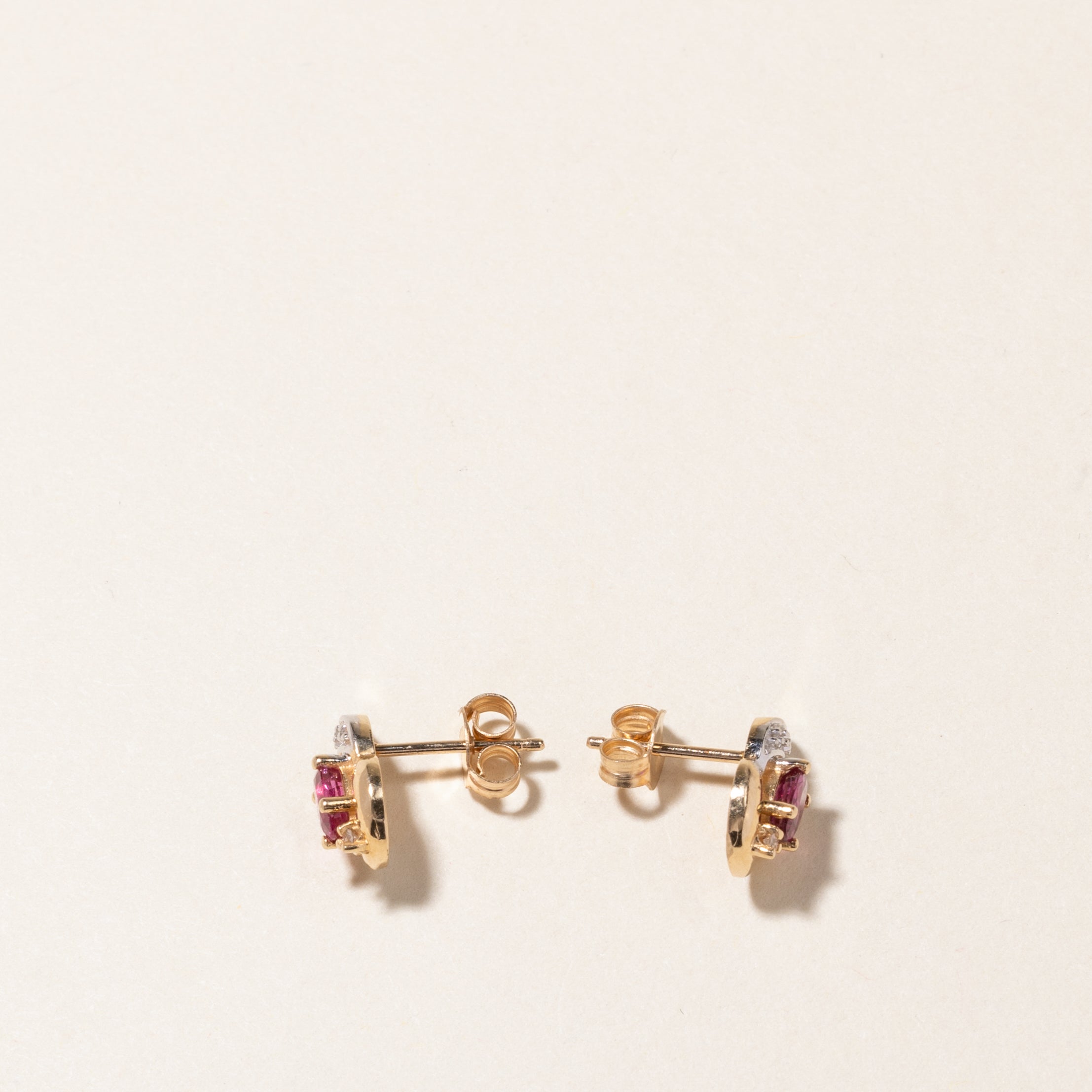 14K Oval Cut Ruby & Diamond Stud Earrings | 0.46ctw, 0.003ctw