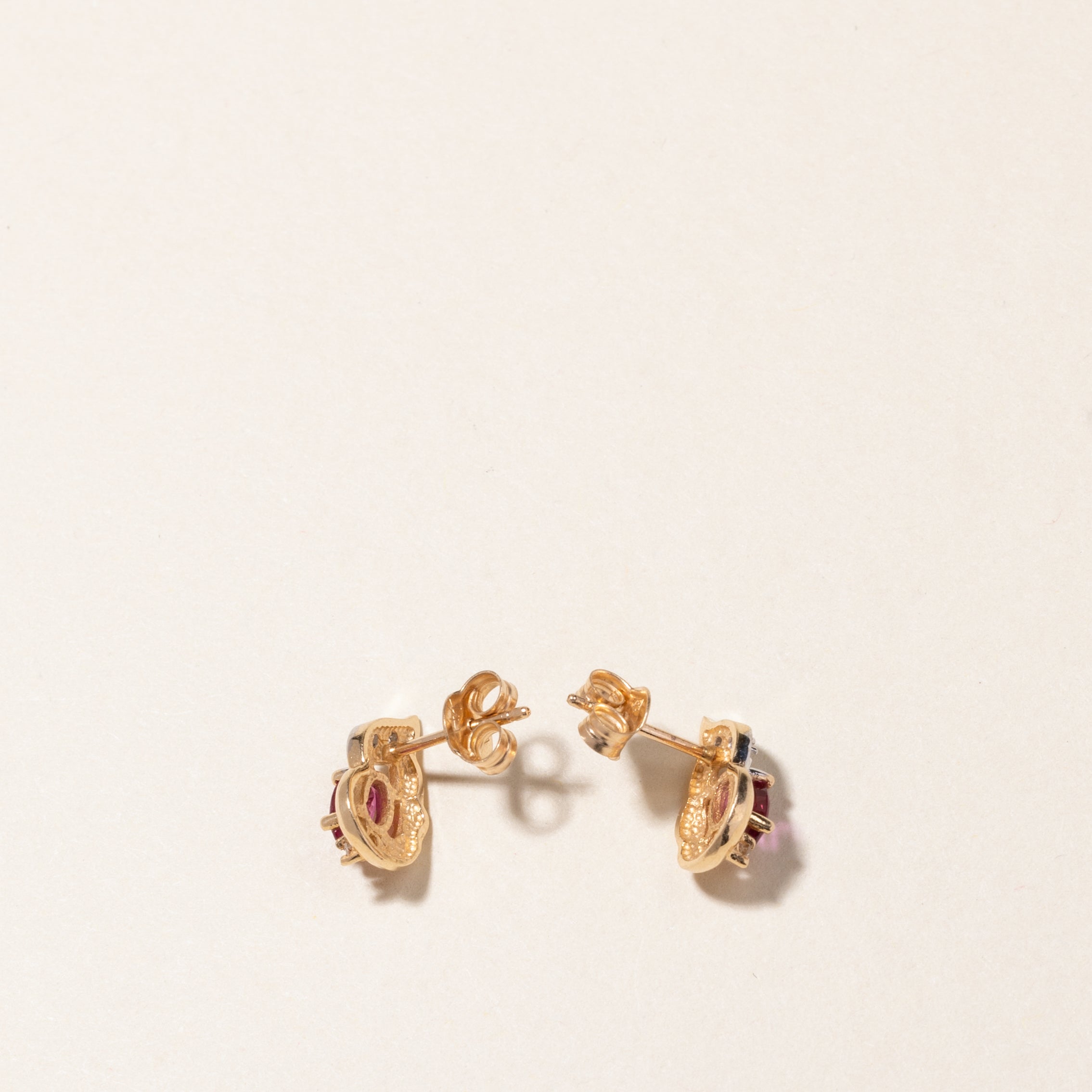 14K Oval Cut Ruby & Diamond Stud Earrings | 0.46ctw, 0.003ctw