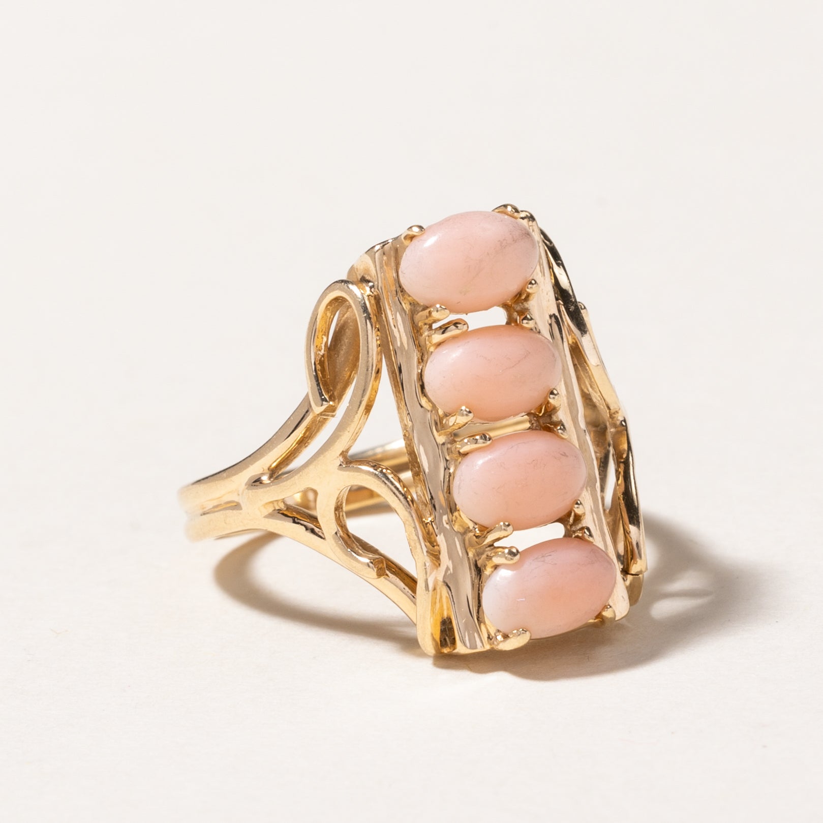 14K Four Stone Light Pink Coral Column Ring | 0.76ctw | SZ 6