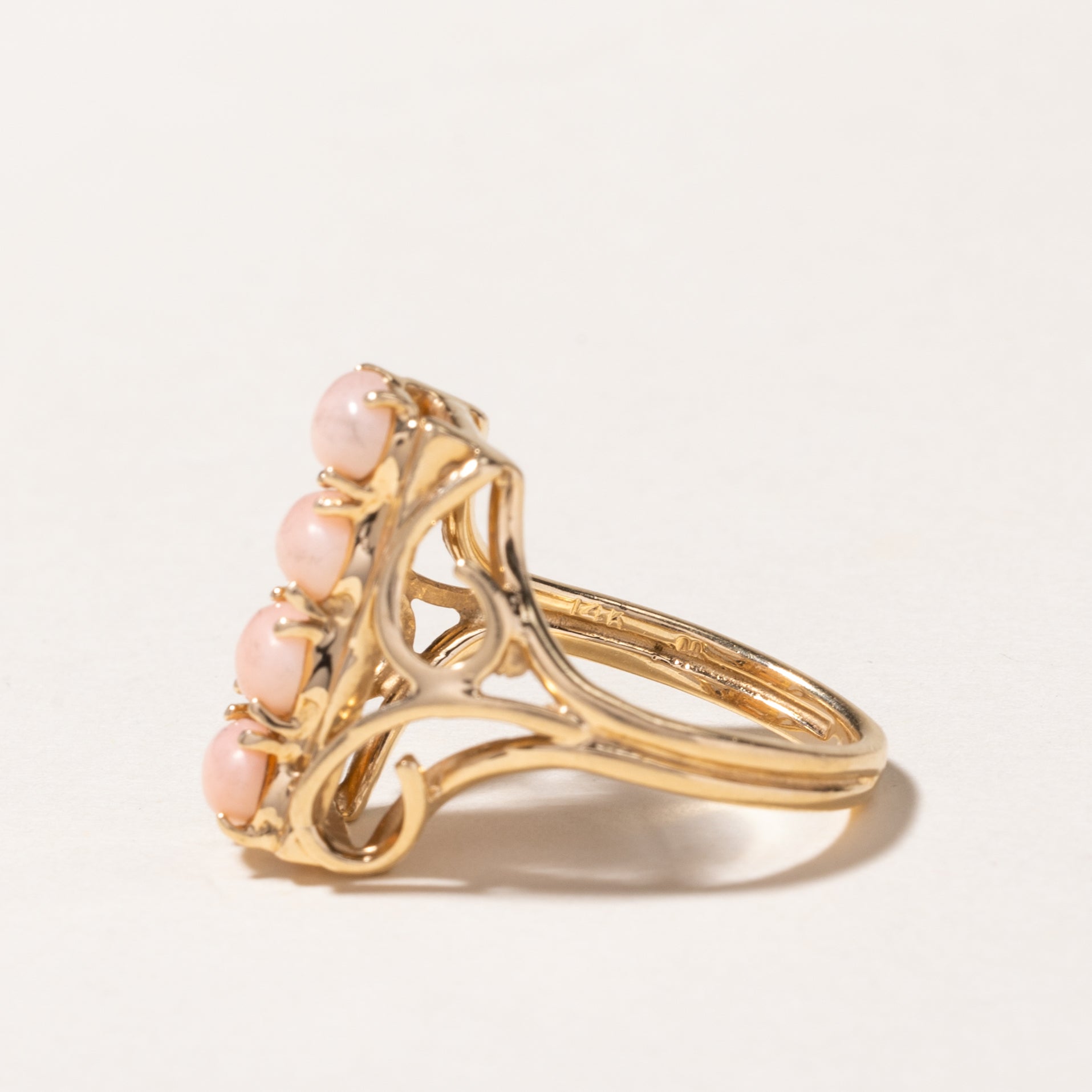 14K Four Stone Light Pink Coral Column Ring | 0.76ctw | SZ 6