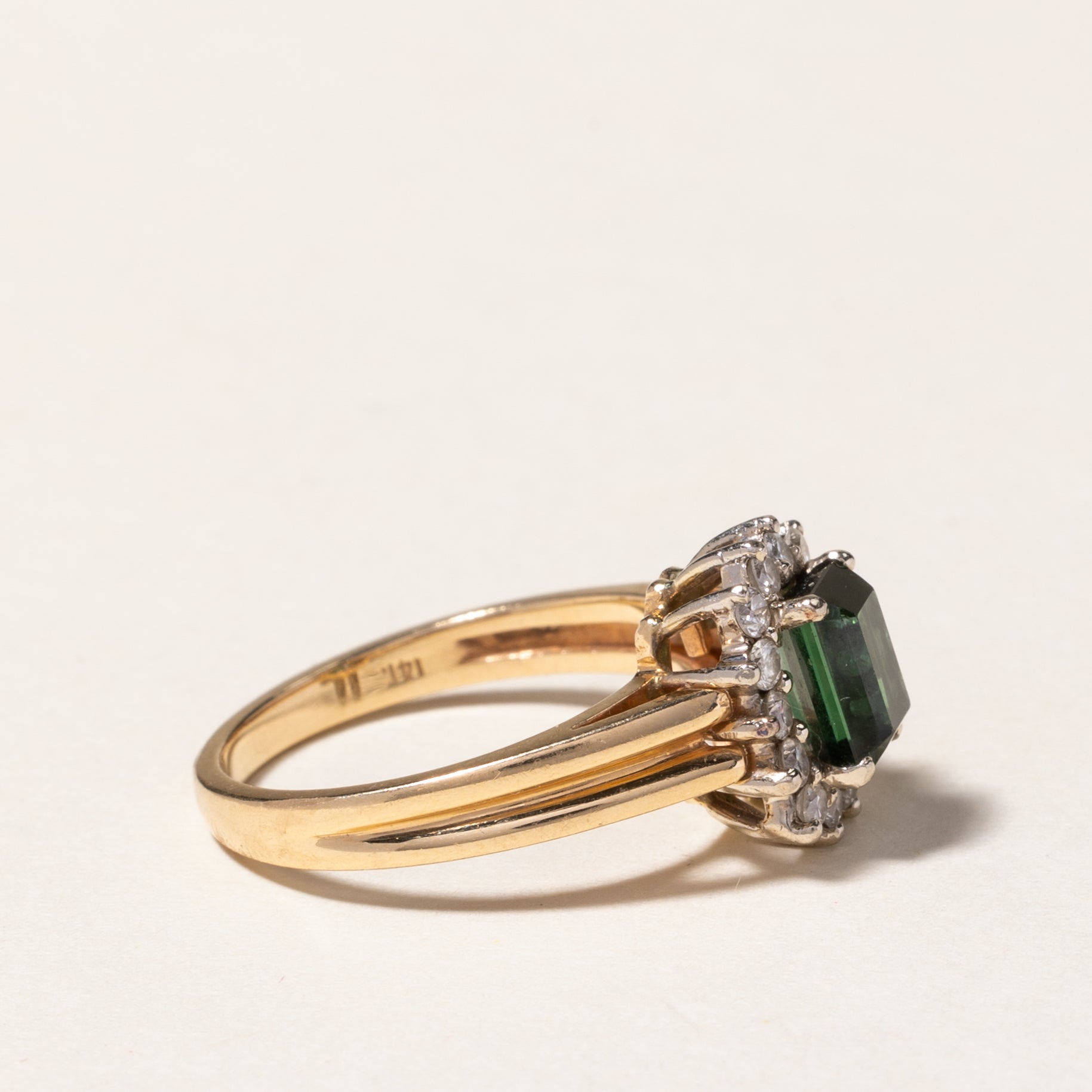 14K Green Tourmaline & Diamond Petal Ring | 1.00ct, 0.33ctw | SZ 6.25