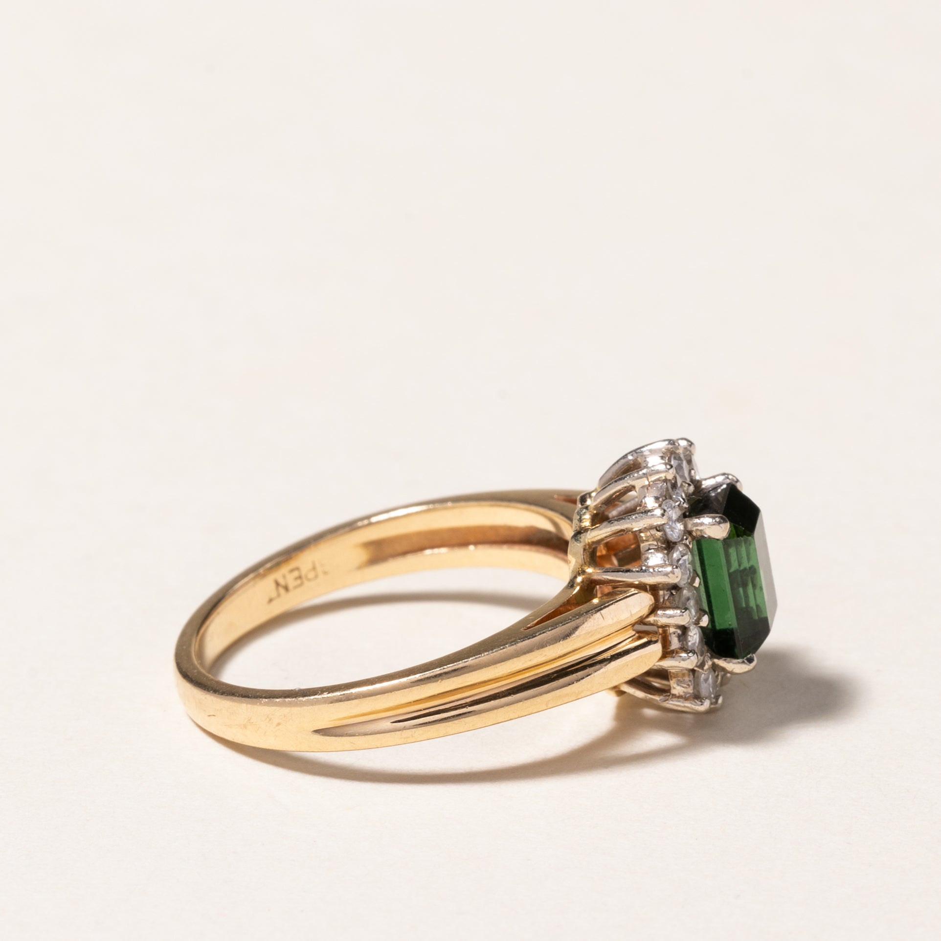 14K Green Tourmaline & Diamond Petal Ring | 1.00ct, 0.33ctw | SZ 6.25