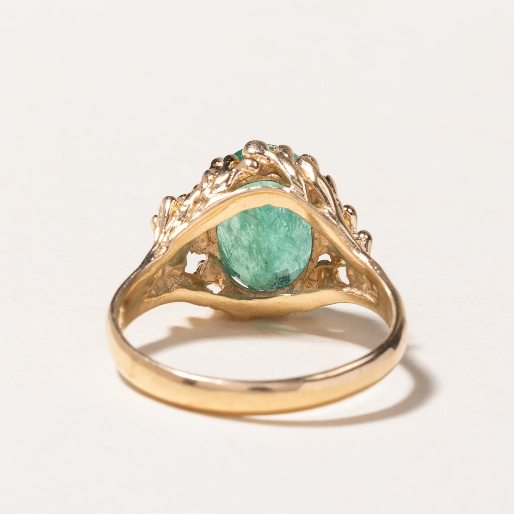 14k Oval Cut Emerald Textured Ring | 3.93ct | SZ 10.25