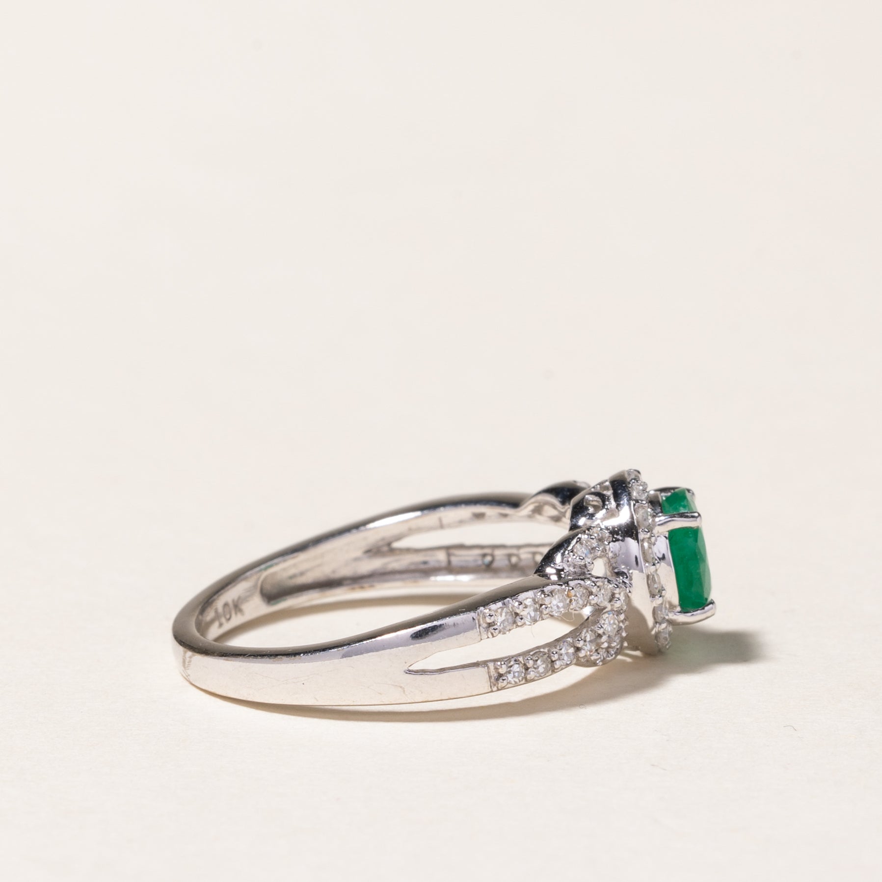 10k Emerald & Diamond Halo Ring | 0.59ct, 0.23ctw | SZ 6.5