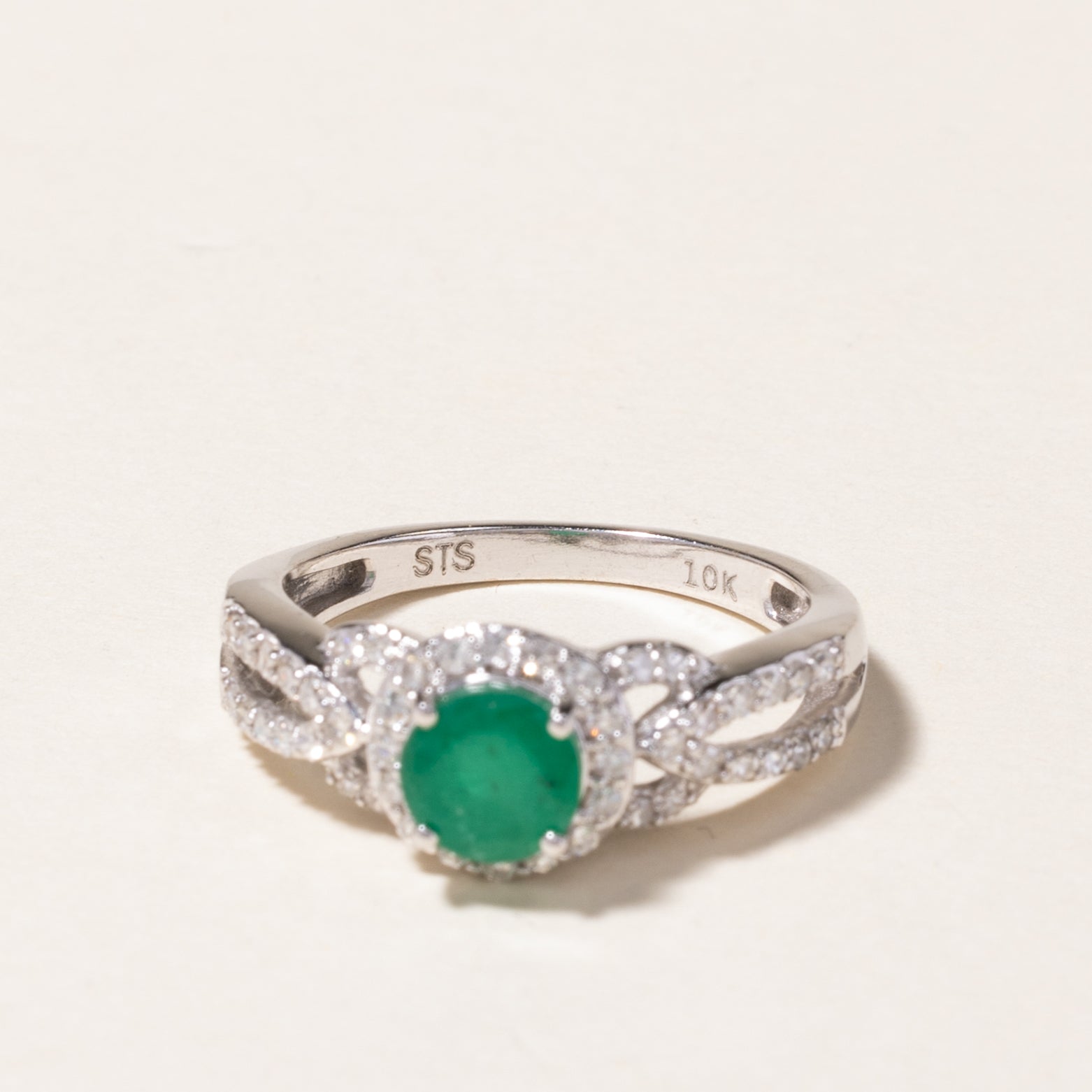 10k Emerald & Diamond Halo Ring | 0.59ct, 0.23ctw | SZ 6.5