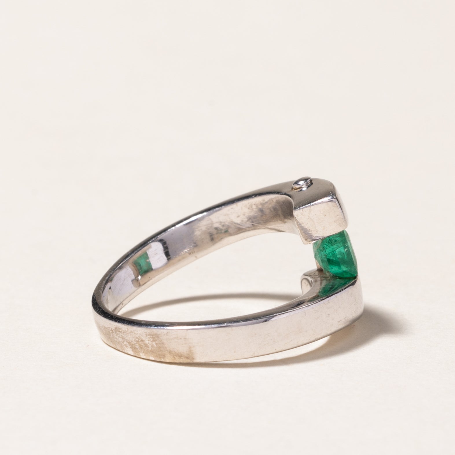 14k White Gold Emerald Bypass Ring | 0.24ct | SZ 3.5