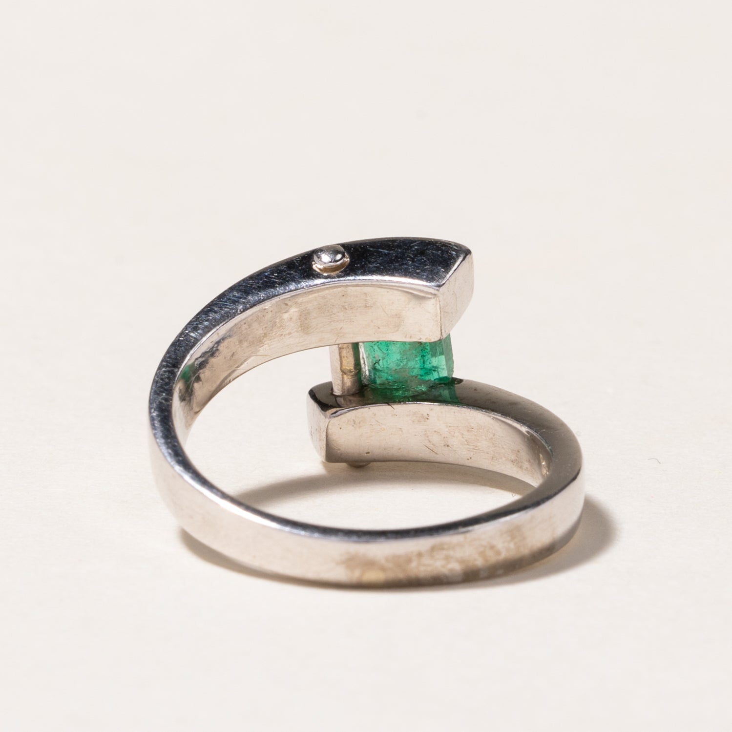 14k White Gold Emerald Bypass Ring | 0.24ct | SZ 3.5