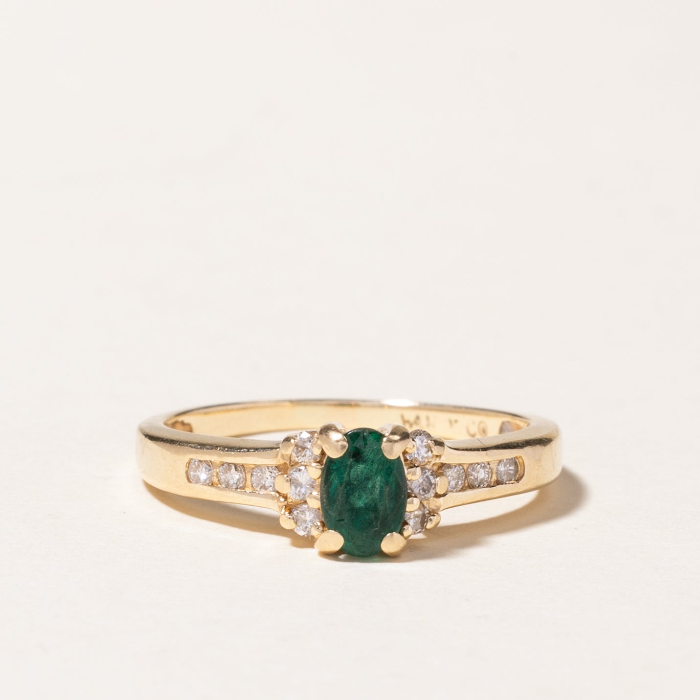 14k Oval Cut Emerald & Diamond Ring | 0.40ct, 0.18ctw | SZ 7.25