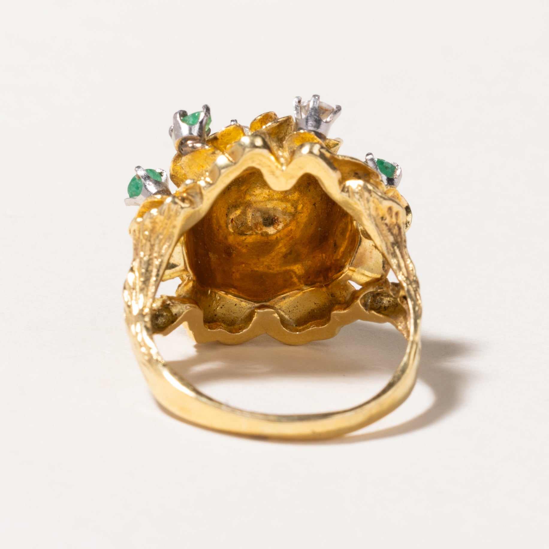 18K Emerald & Diamond Flower Dome Ring | 0.34ctw, 0.24ctw | 9