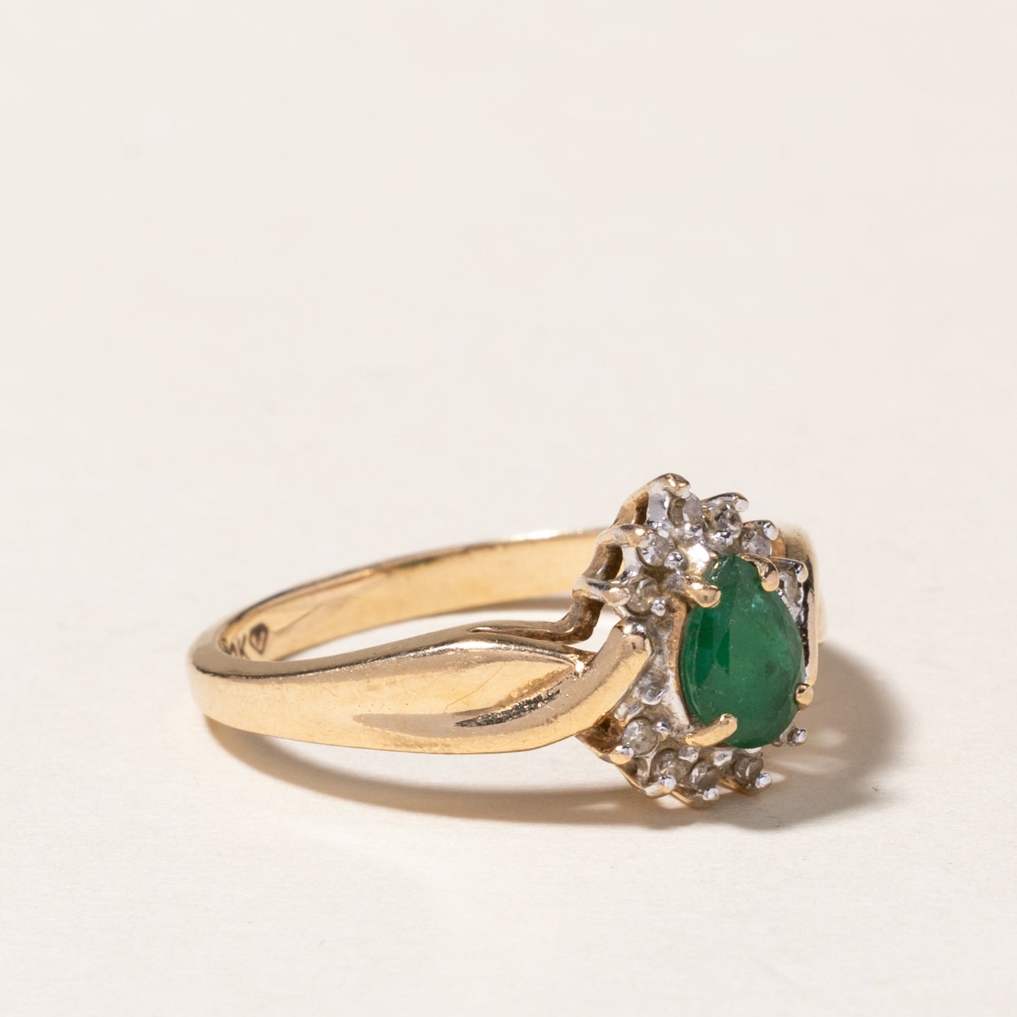 10k Yellow Gold Emerald & Diamond Ring | 0.38ct, 0.055ctw| SZ 6