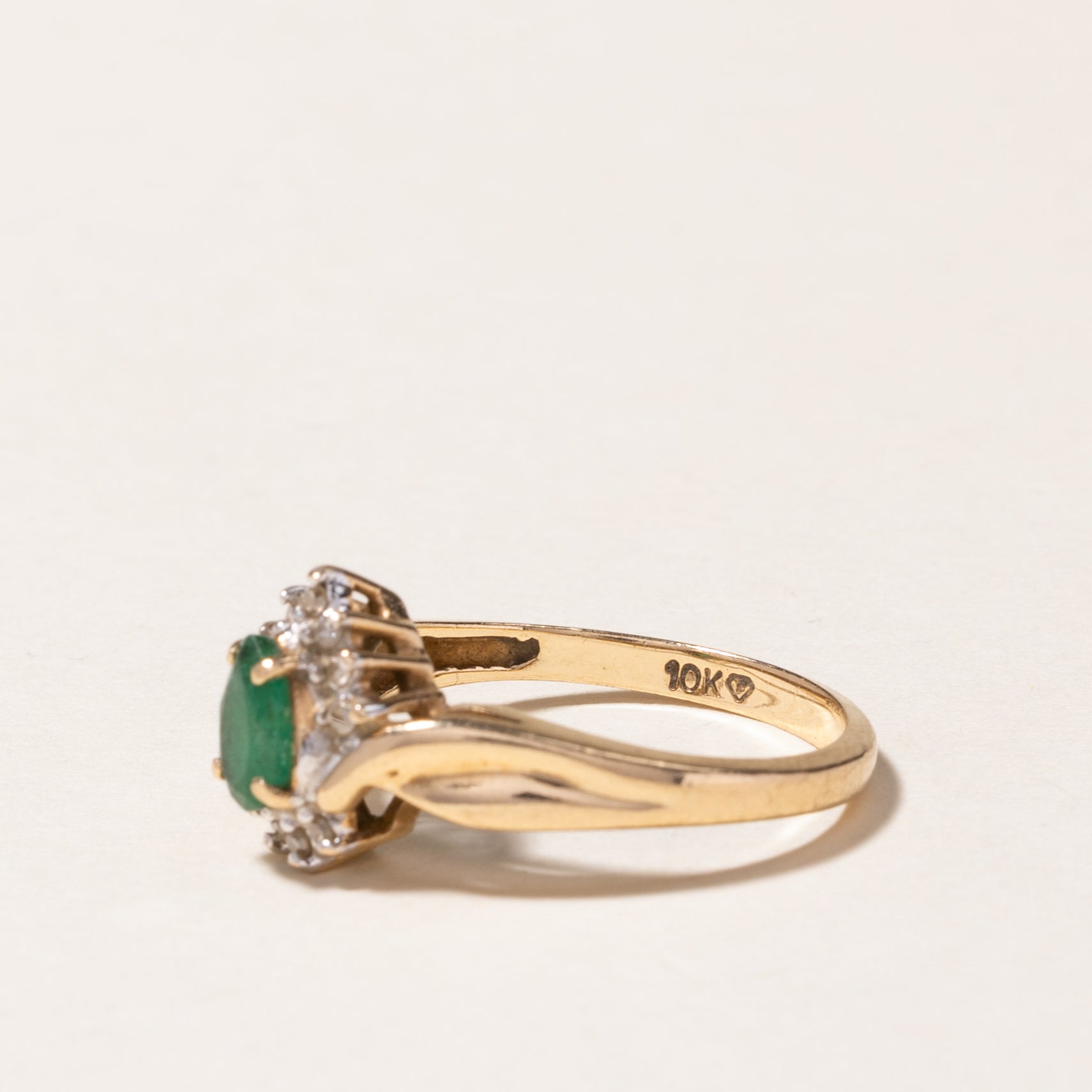 10k Yellow Gold Emerald & Diamond Ring | 0.38ct, 0.055ctw| SZ 6