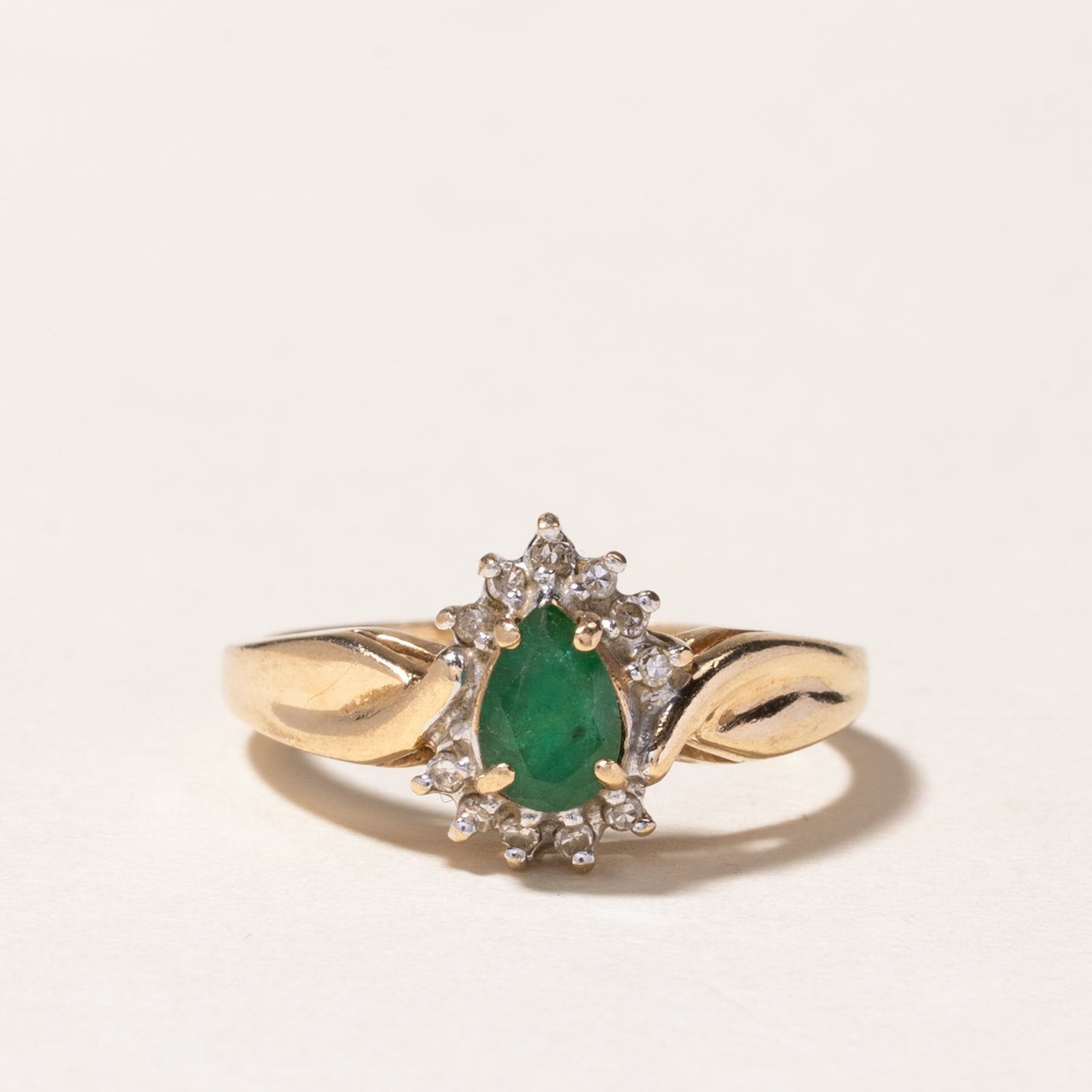 10k Yellow Gold Emerald & Diamond Ring | 0.38ct, 0.055ctw| SZ 6