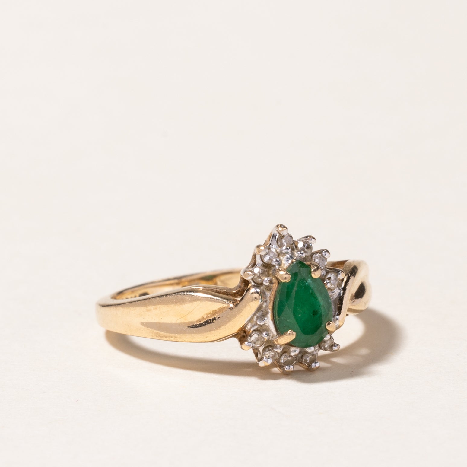 10k Yellow Gold Emerald & Diamond Ring | 0.38ct, 0.055ctw| SZ 6