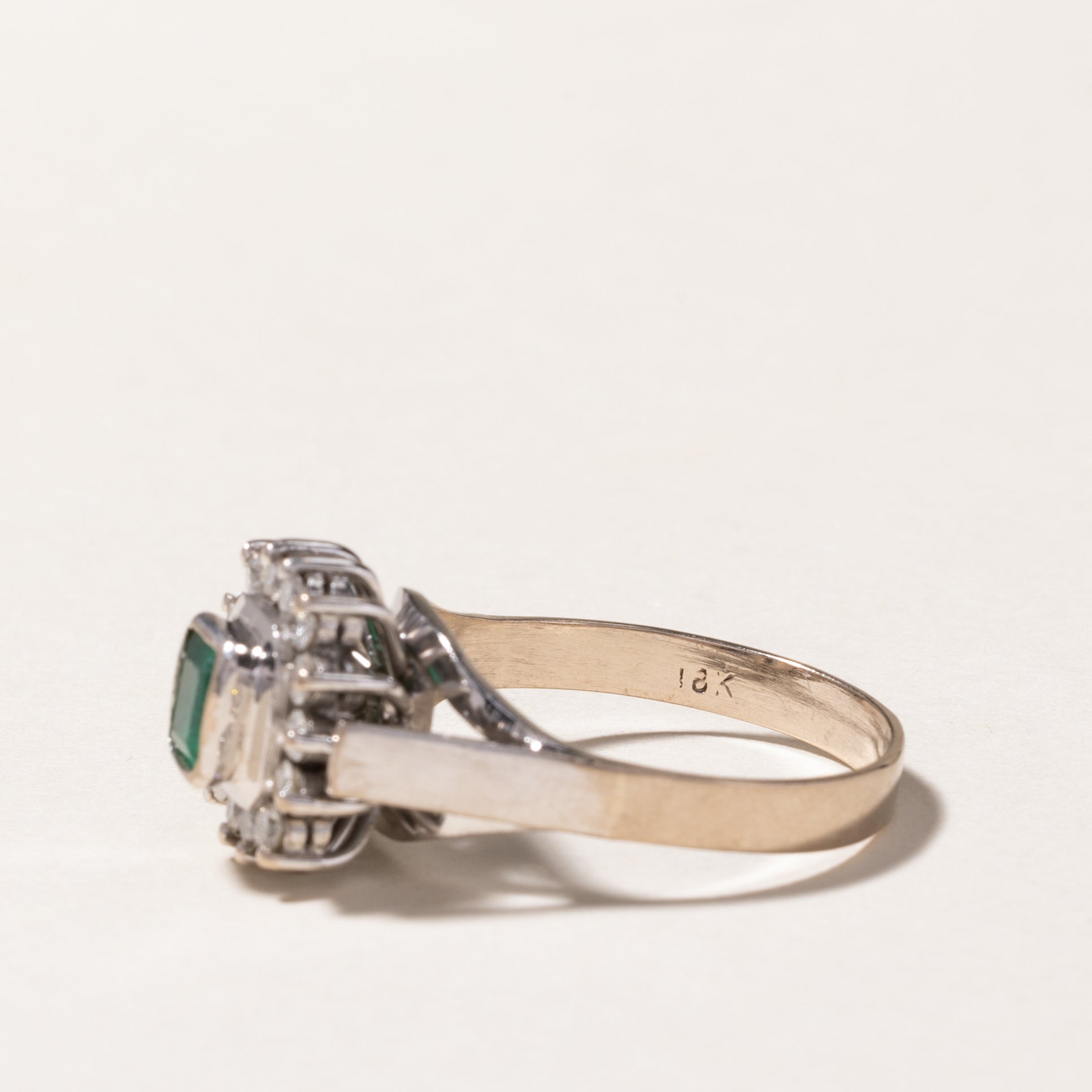 18k White Gold Emerald & Diamond Petal Ring | 0.35ct, 0.28ctw | SZ 8.25
