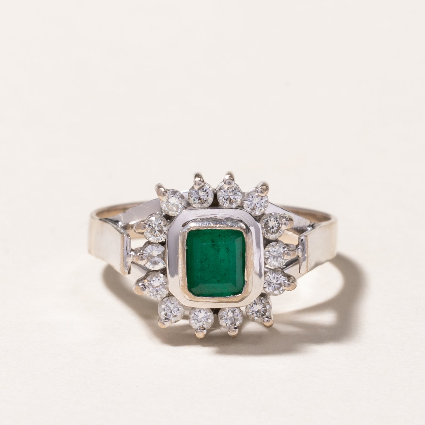 18k White Gold Emerald & Diamond Petal Ring | 0.35ct, 0.28ctw | SZ 8.25