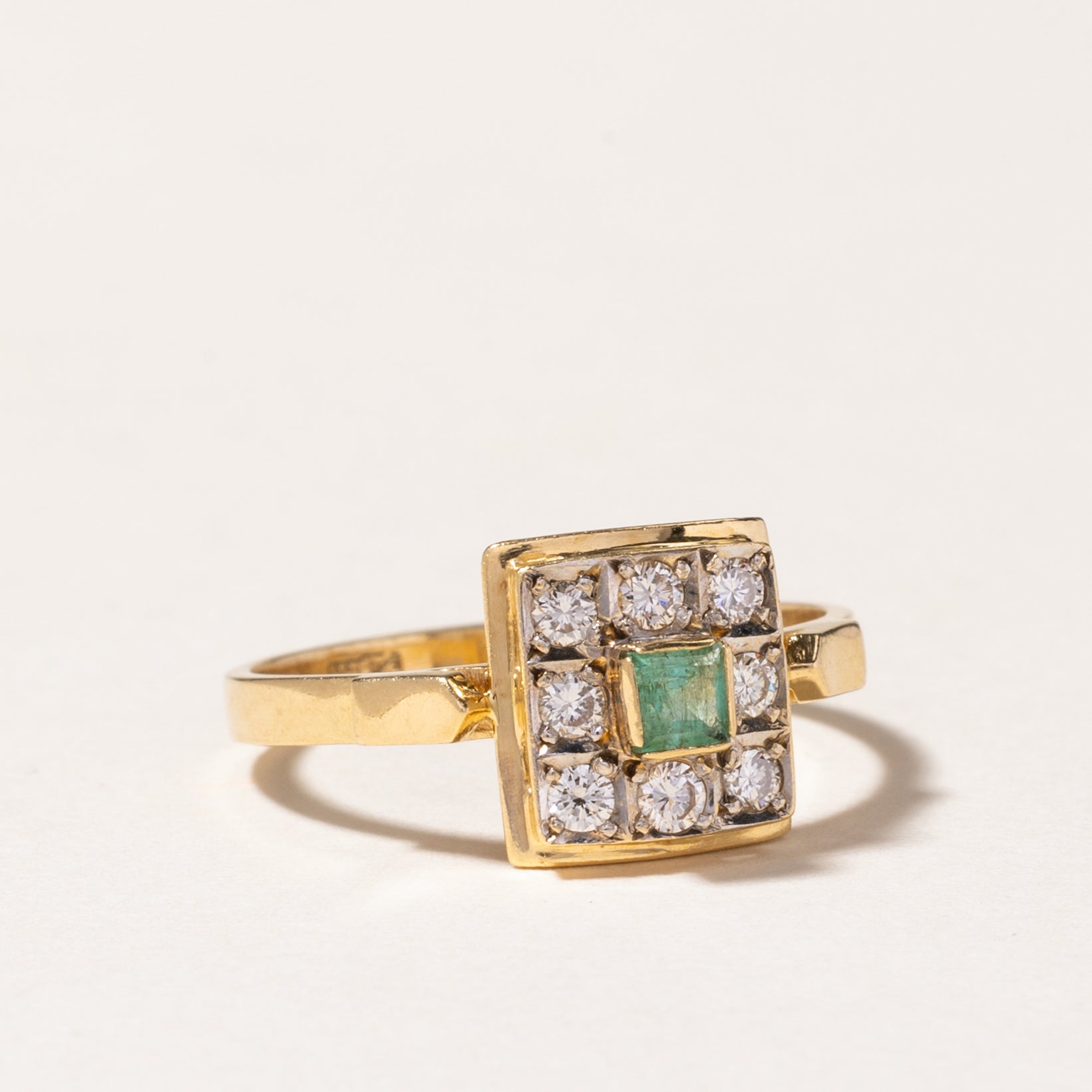 18K Yellow Gold Emerald & Diamond Grid Ring | 0.09ct, 0.16ctw | SZ 7