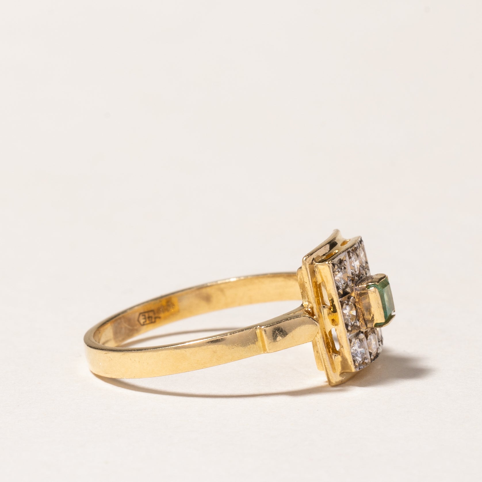 18K Yellow Gold Emerald & Diamond Grid Ring | 0.09ct, 0.16ctw | SZ 7