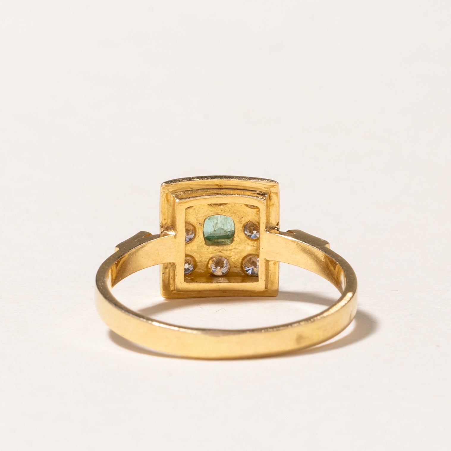 18K Yellow Gold Emerald & Diamond Grid Ring | 0.09ct, 0.16ctw | SZ 7