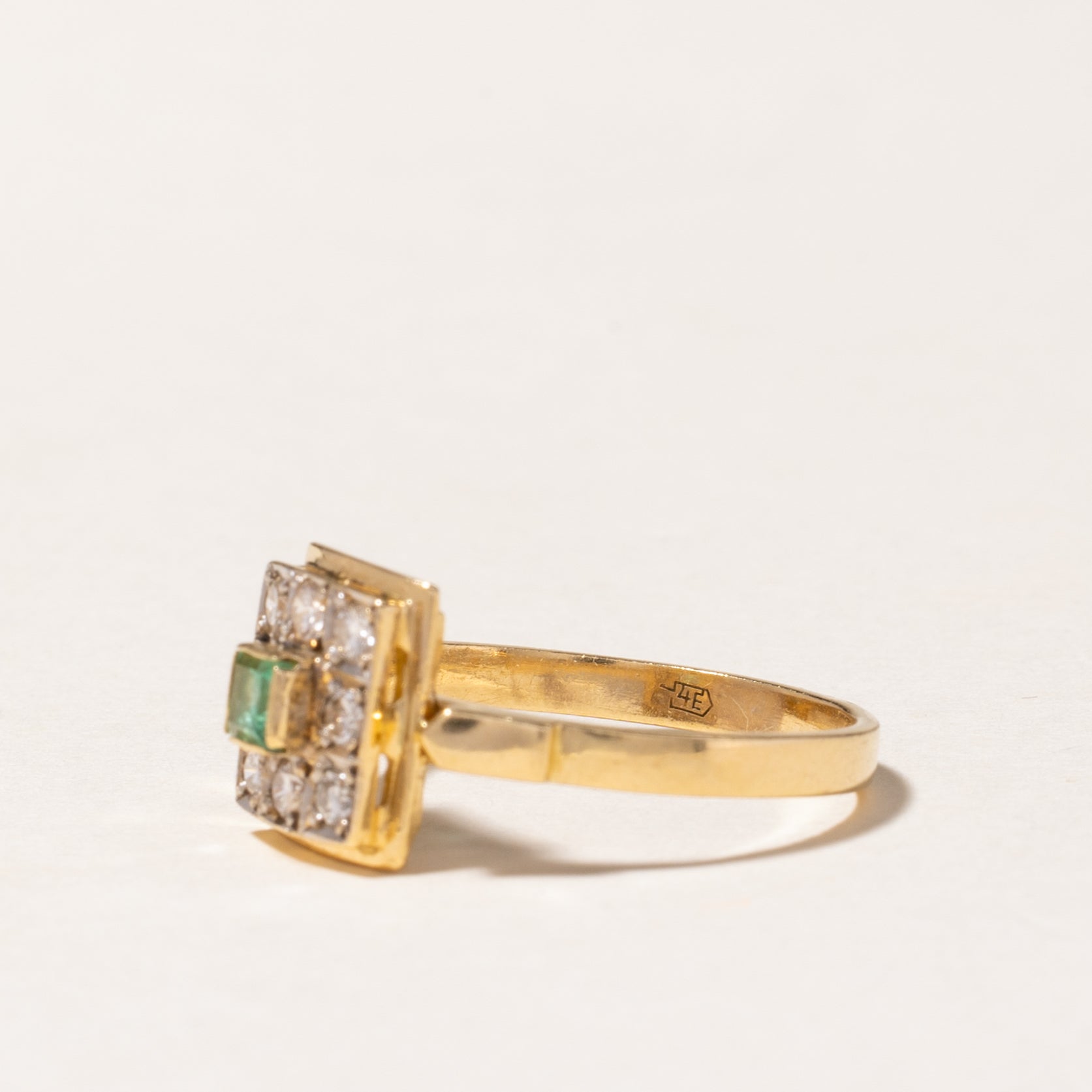 18K Yellow Gold Emerald & Diamond Grid Ring | 0.09ct, 0.16ctw | SZ 7