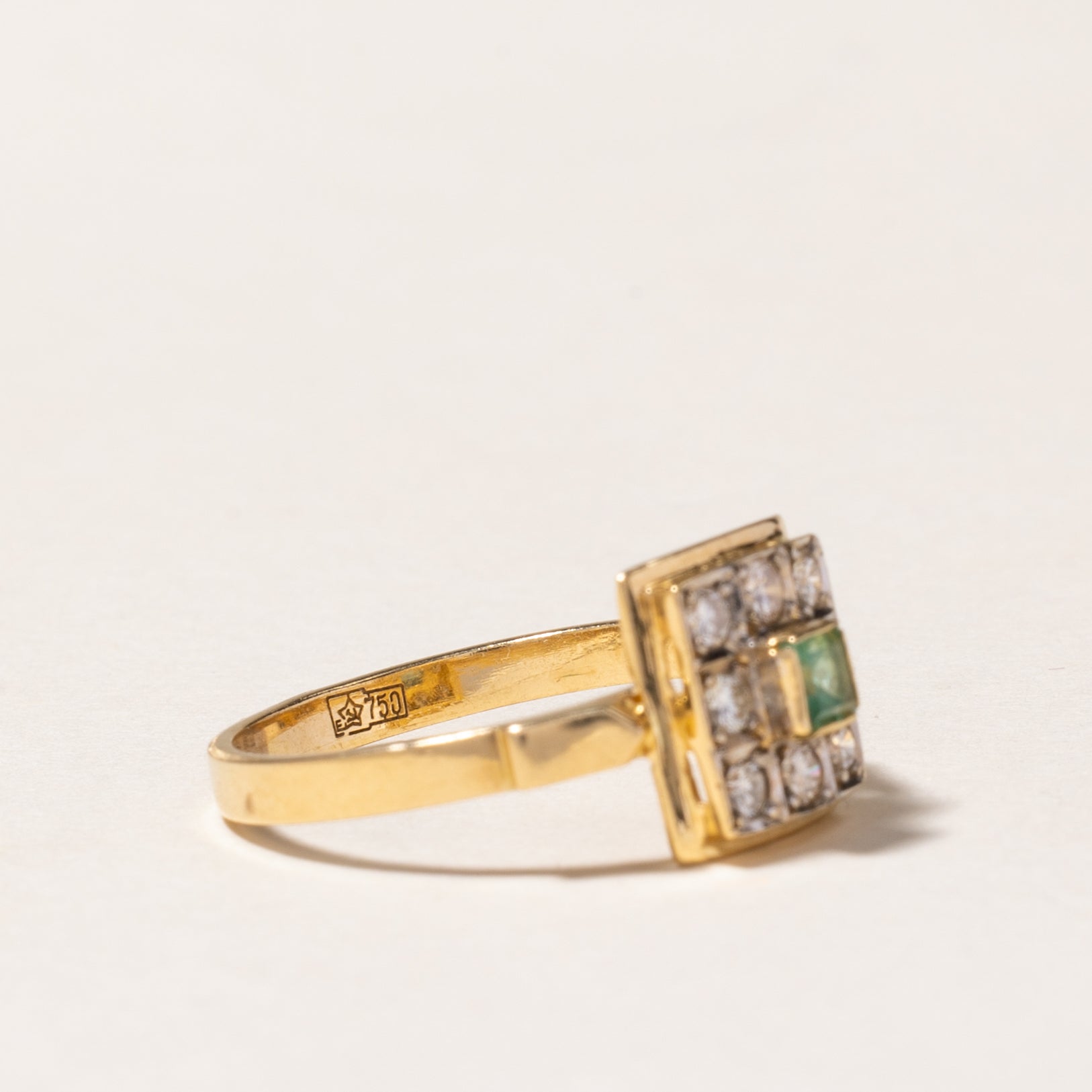 18K Yellow Gold Emerald & Diamond Grid Ring | 0.09ct, 0.16ctw | SZ 7