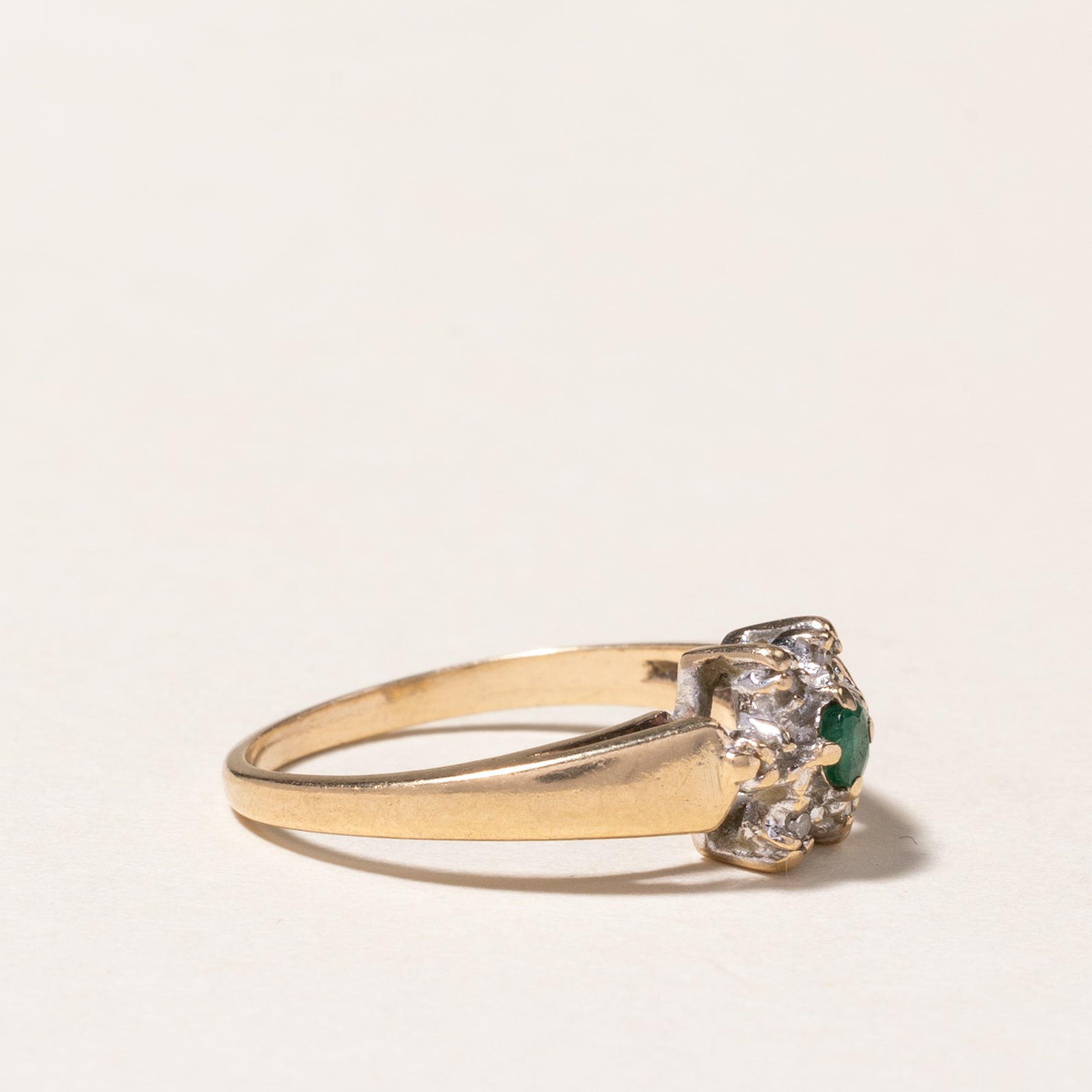 10K Emerald & Diamond Petal Ring | 0.065ct, 0.042ctw | SZ 4.75