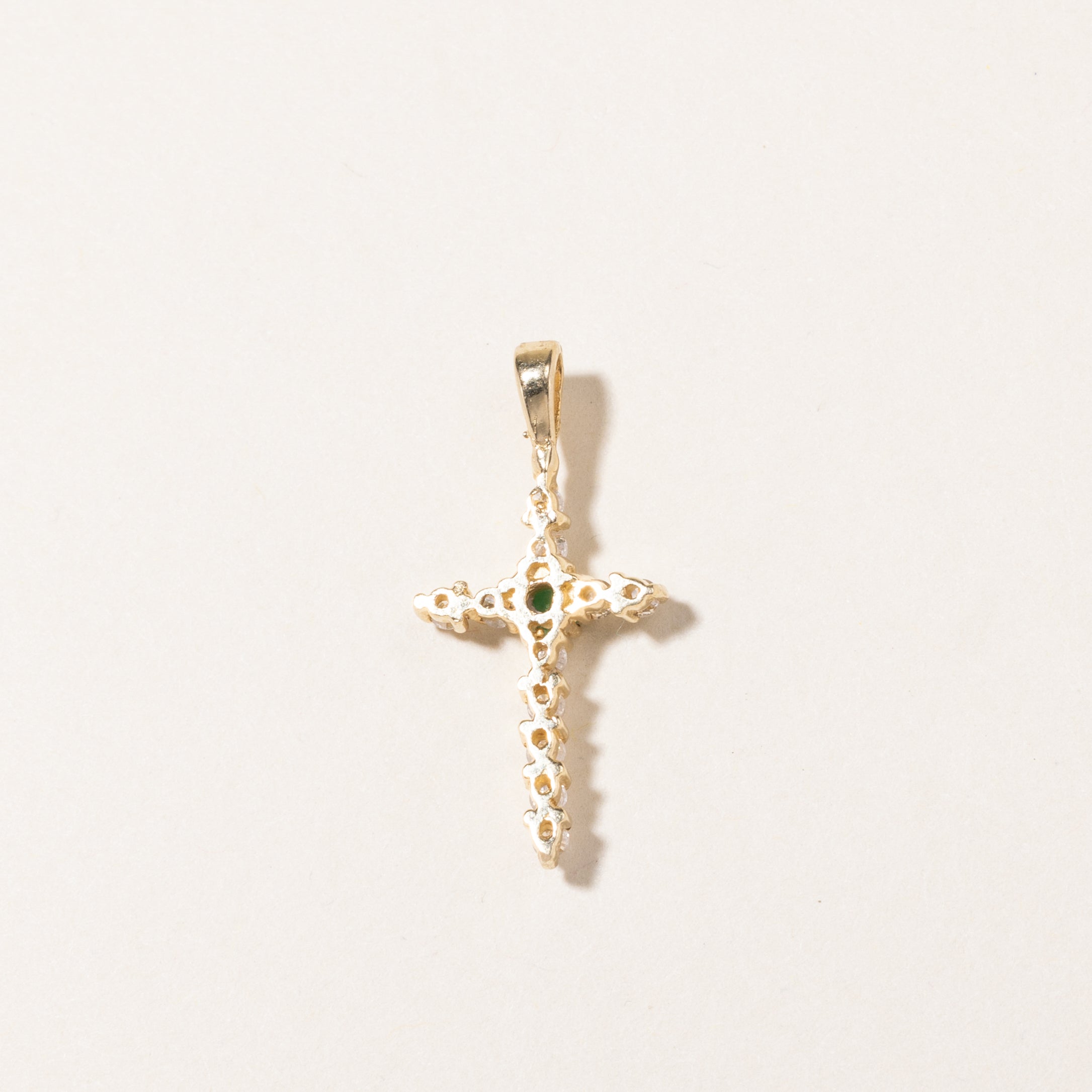 14K Yellow Gold Emerald & Diamond Cross Pendant | 0.05ct, 0.22ctw