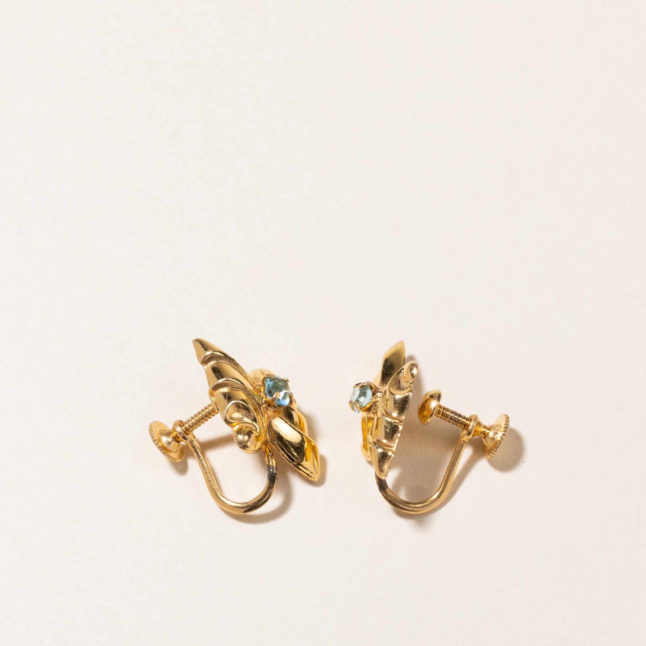 10K Light Blue Stone Abstract Screw Clip On Earrings