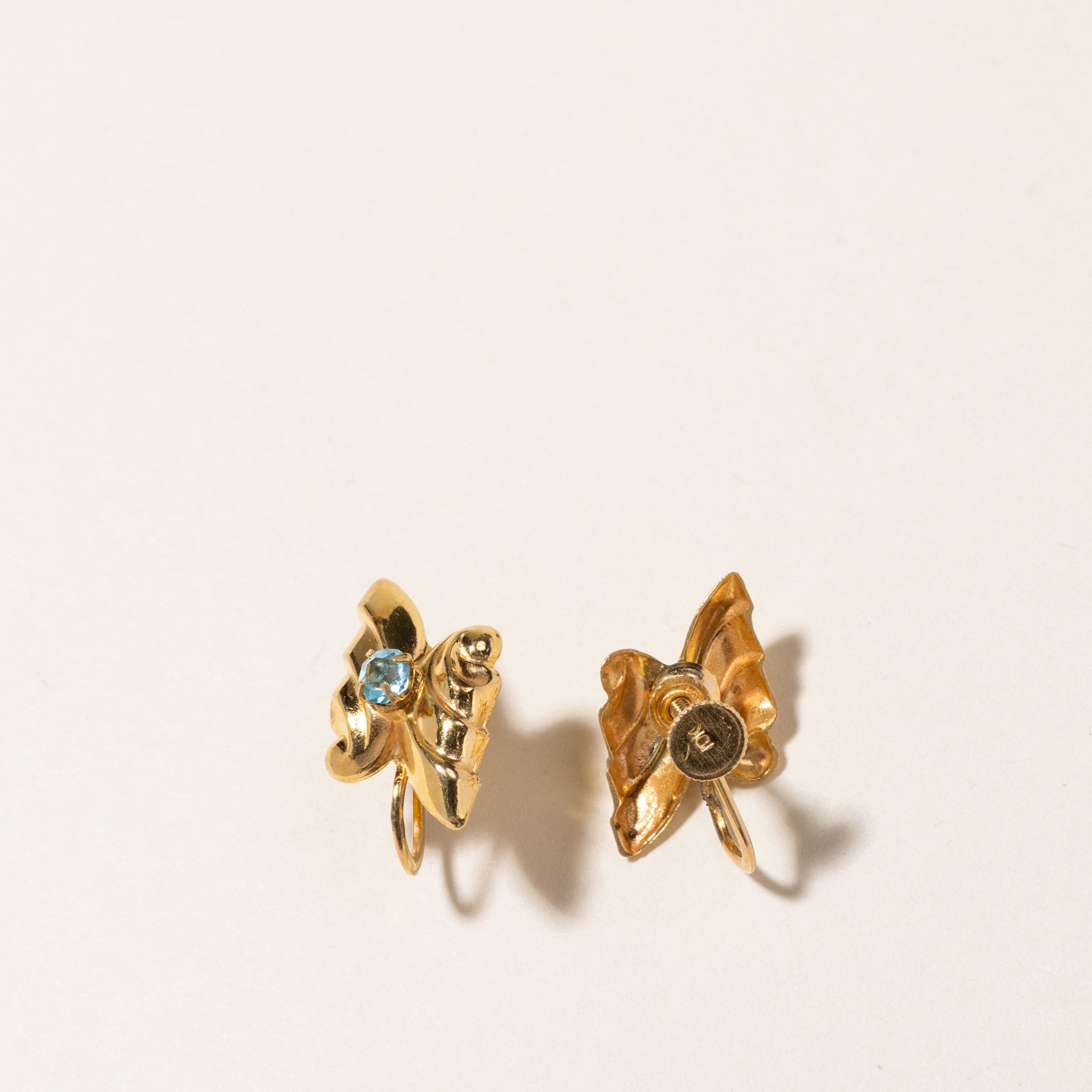 10K Light Blue Stone Abstract Screw Clip On Earrings