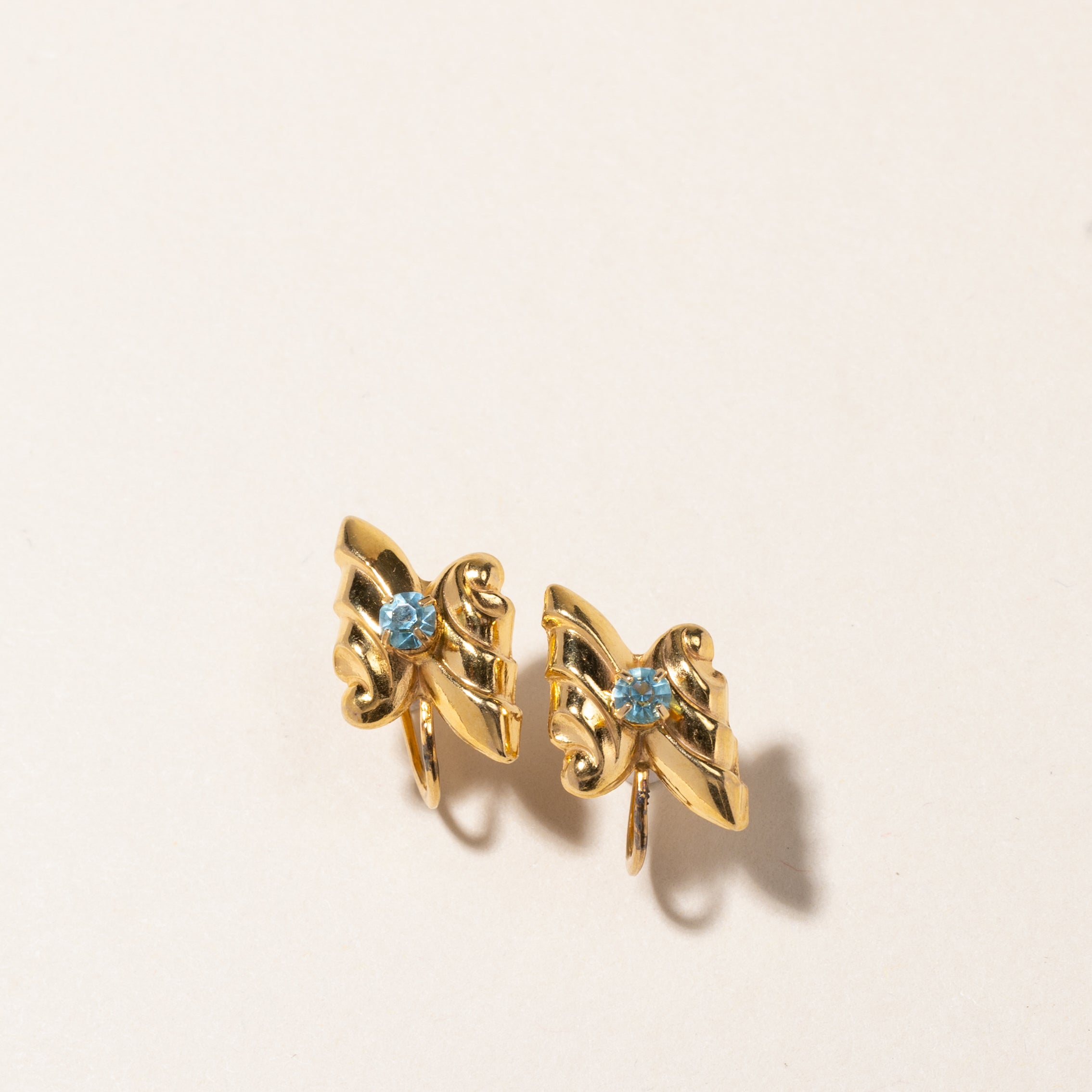 10K Light Blue Stone Abstract Screw Clip On Earrings