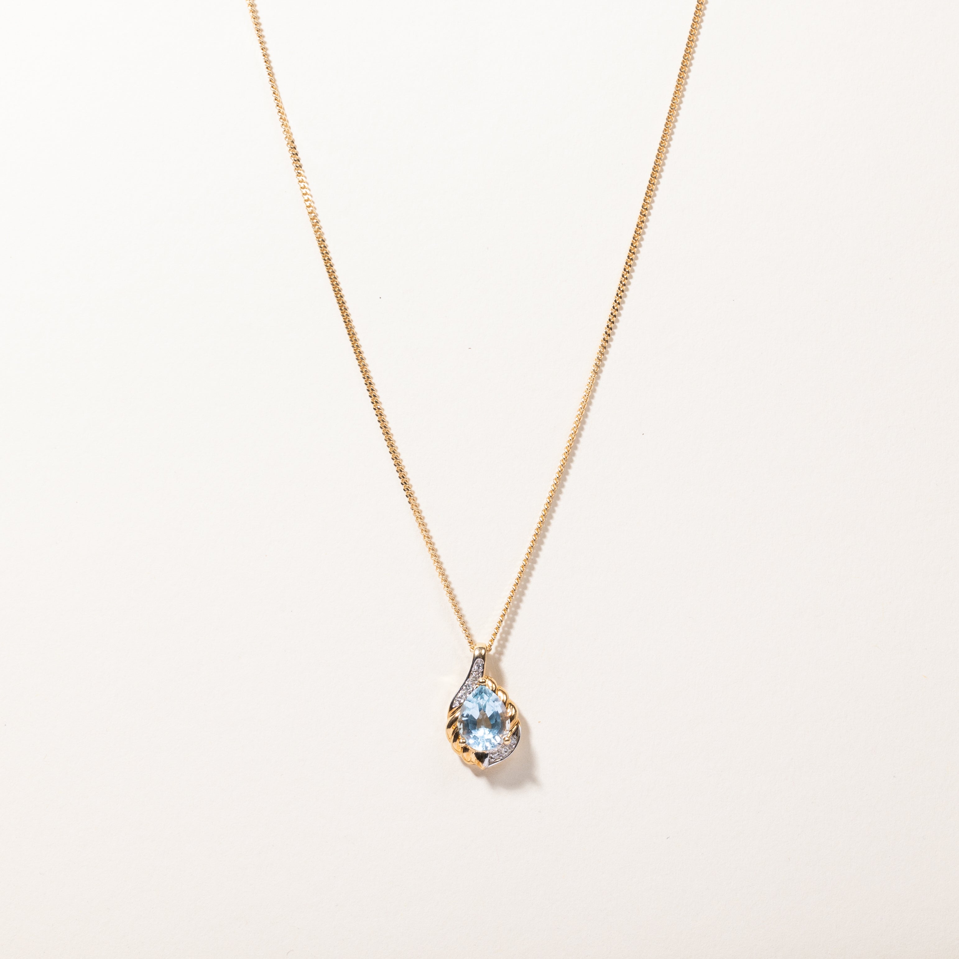 10K Yellow Gold Blue Topaz & Diamond Pendant Necklace | 3.21ct, 0.07ctw | 20"