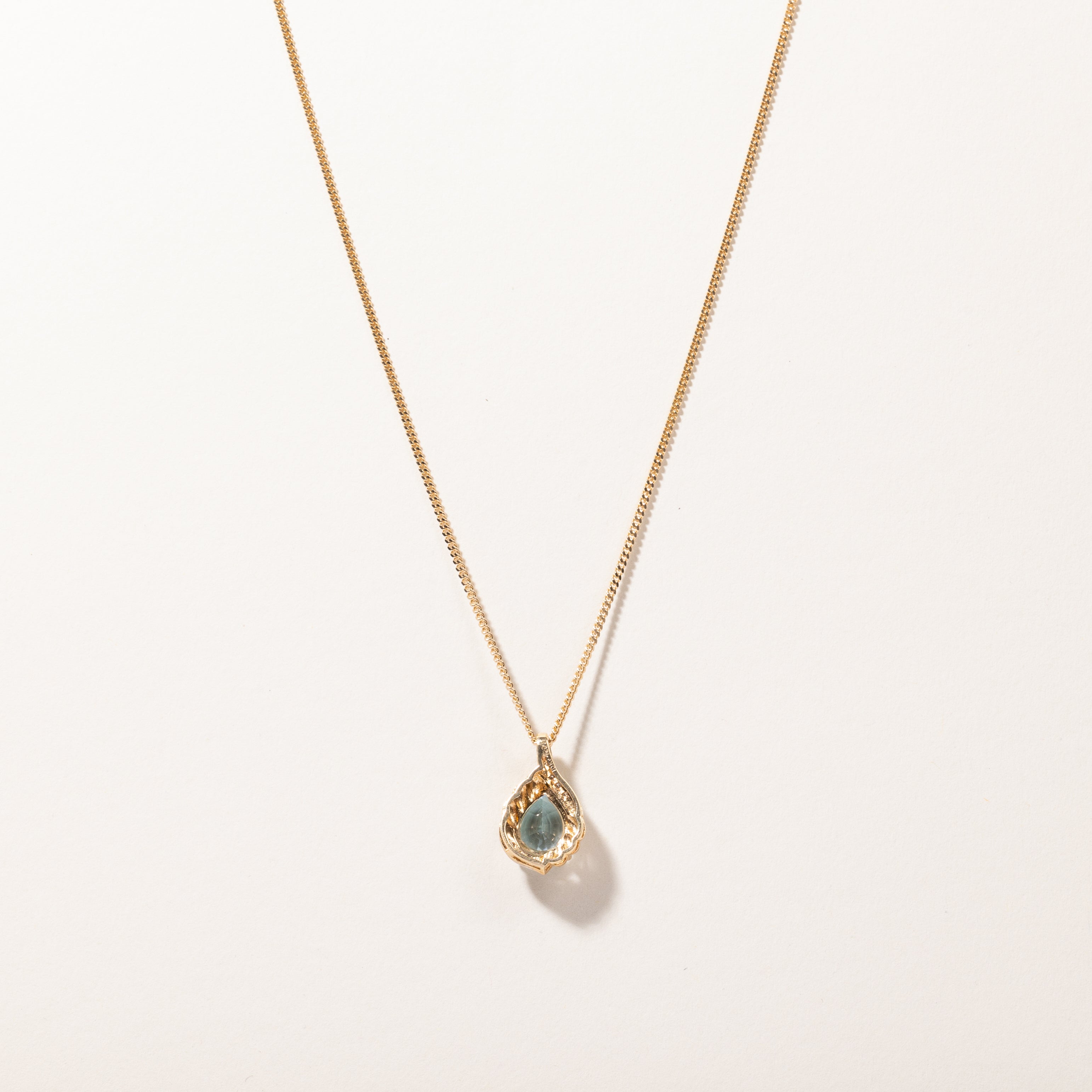 10K Yellow Gold Blue Topaz & Diamond Pendant Necklace | 3.21ct, 0.07ctw | 20"