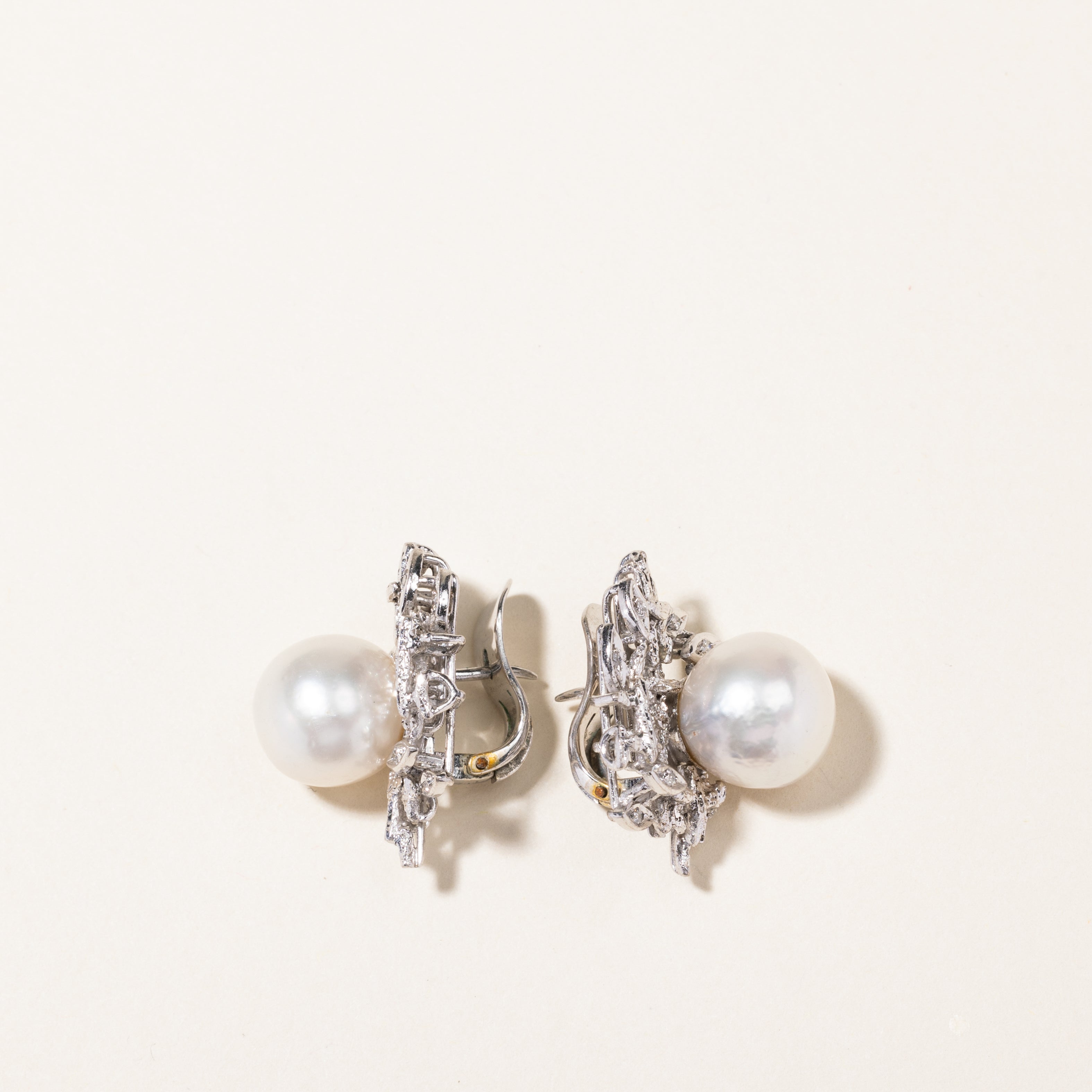 Pearl & Diamond Stud Earrings | 11.00mm, 0.06ctw