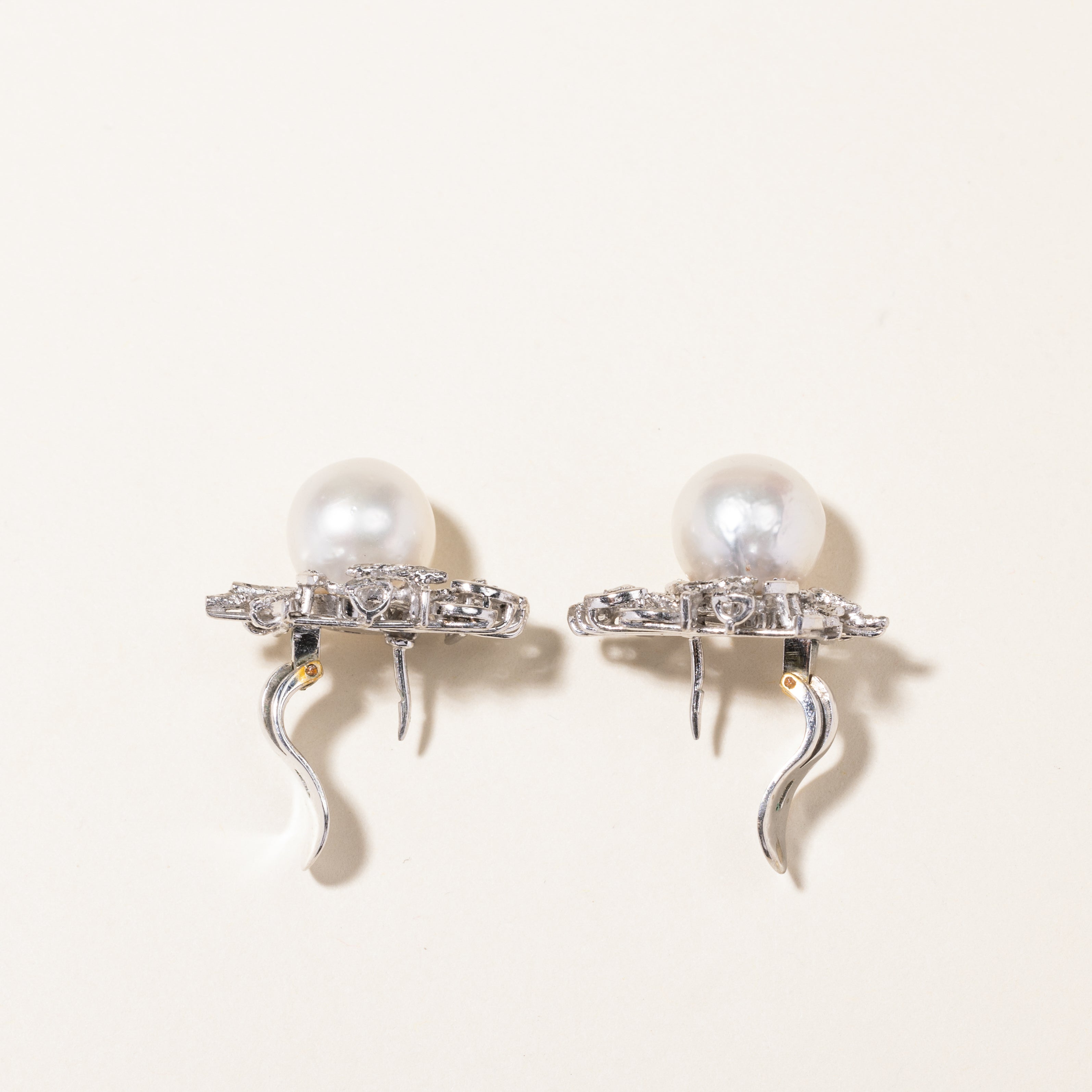 Pearl & Diamond Stud Earrings | 11.00mm, 0.06ctw