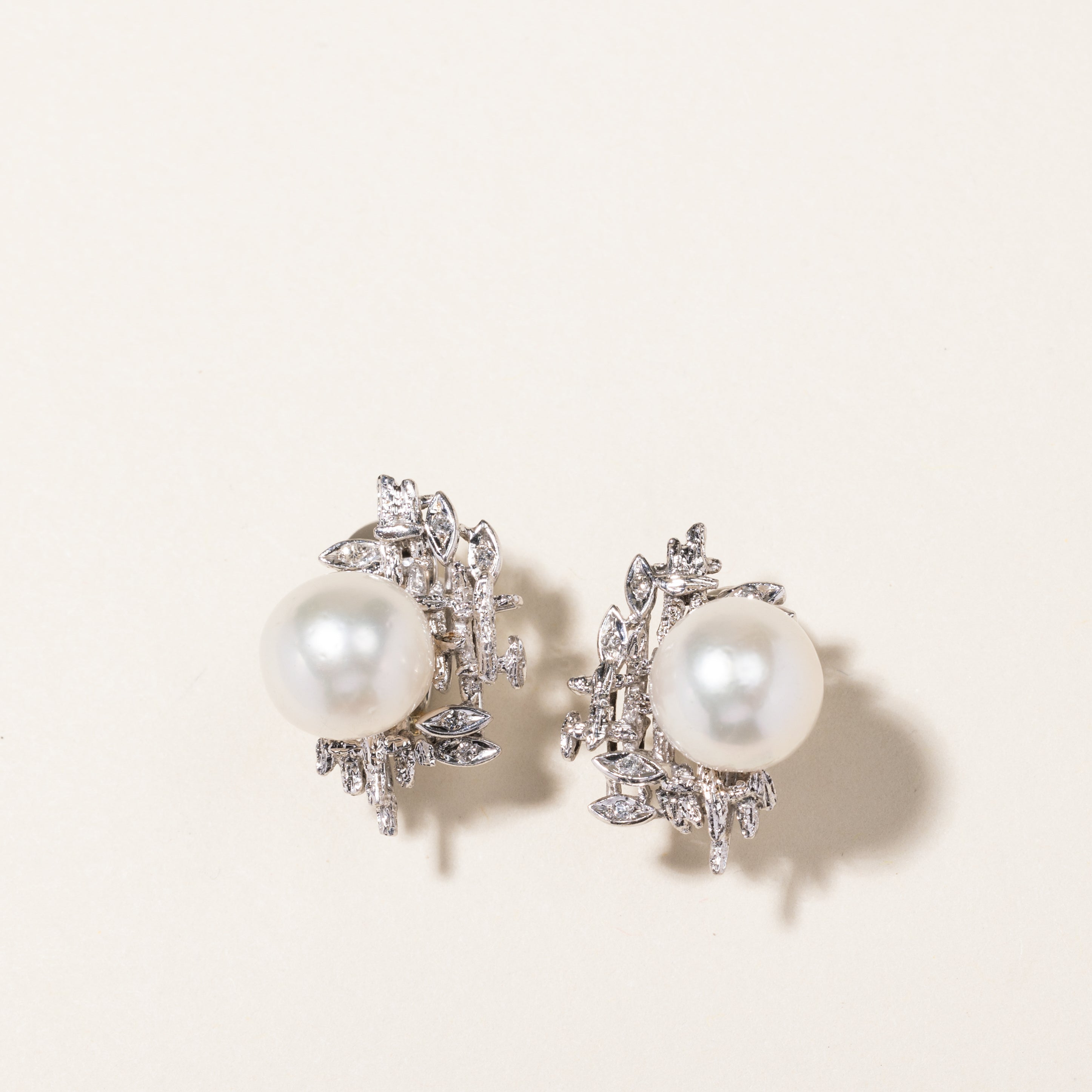 Pearl & Diamond Stud Earrings | 11.00mm, 0.06ctw