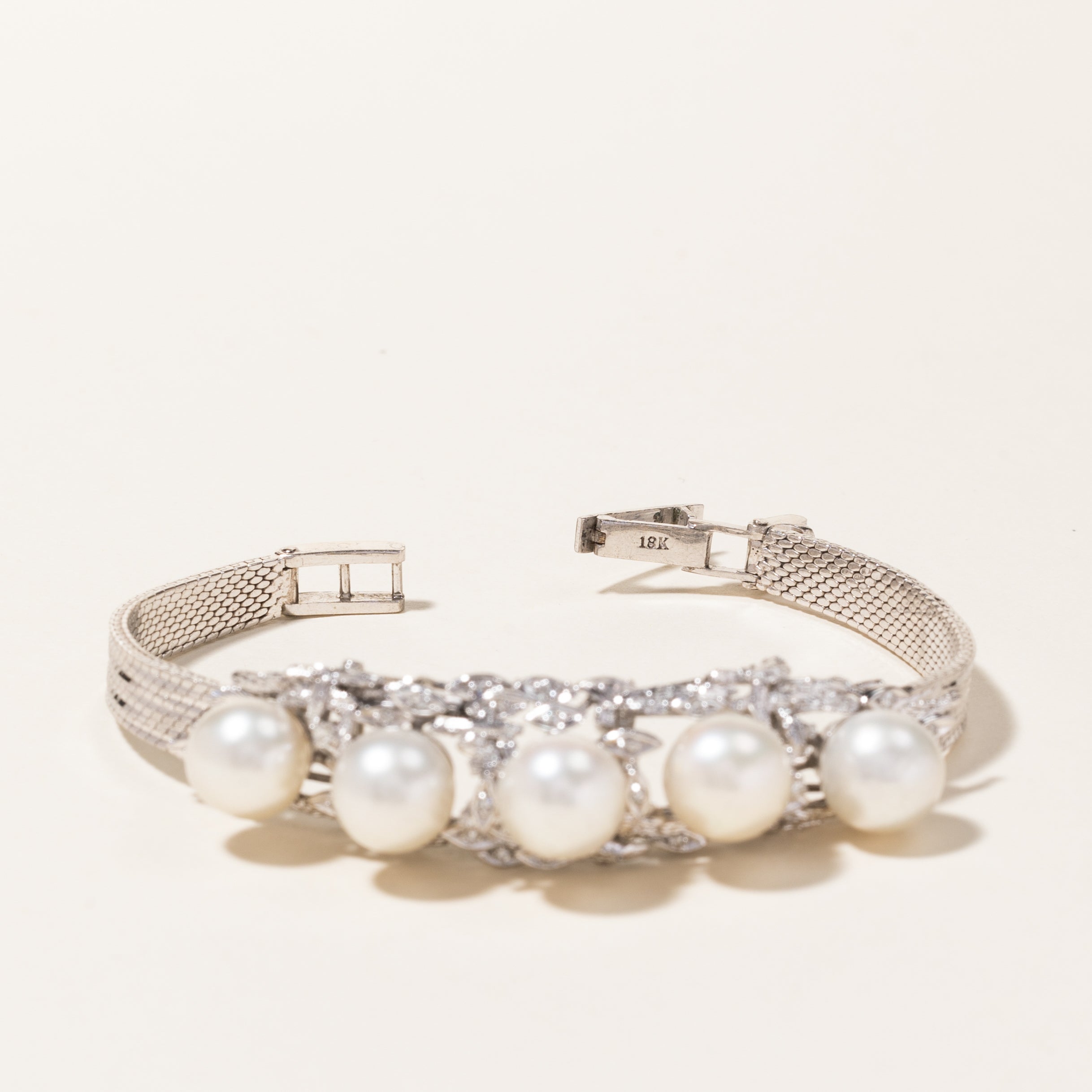 Five Pearl & Diamond Bracelet | 9.10mm to 9.40mm, 0.13ctw | 6.75"