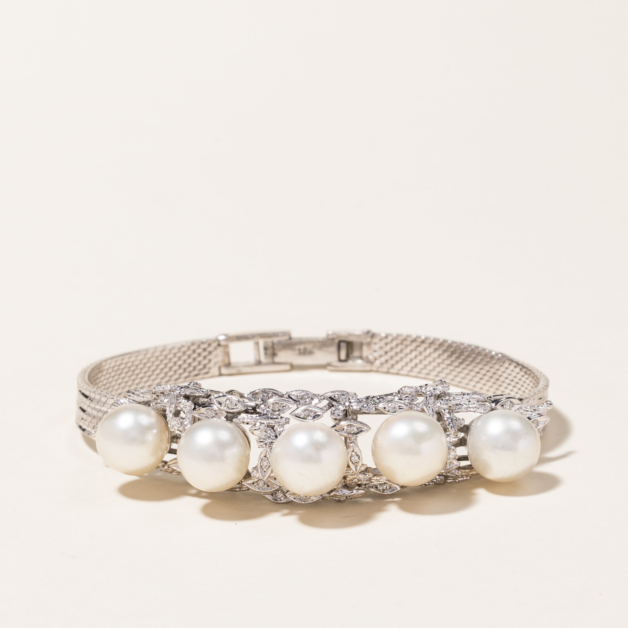 Five Pearl & Diamond Bracelet | 9.10mm to 9.40mm, 0.13ctw | 6.75"