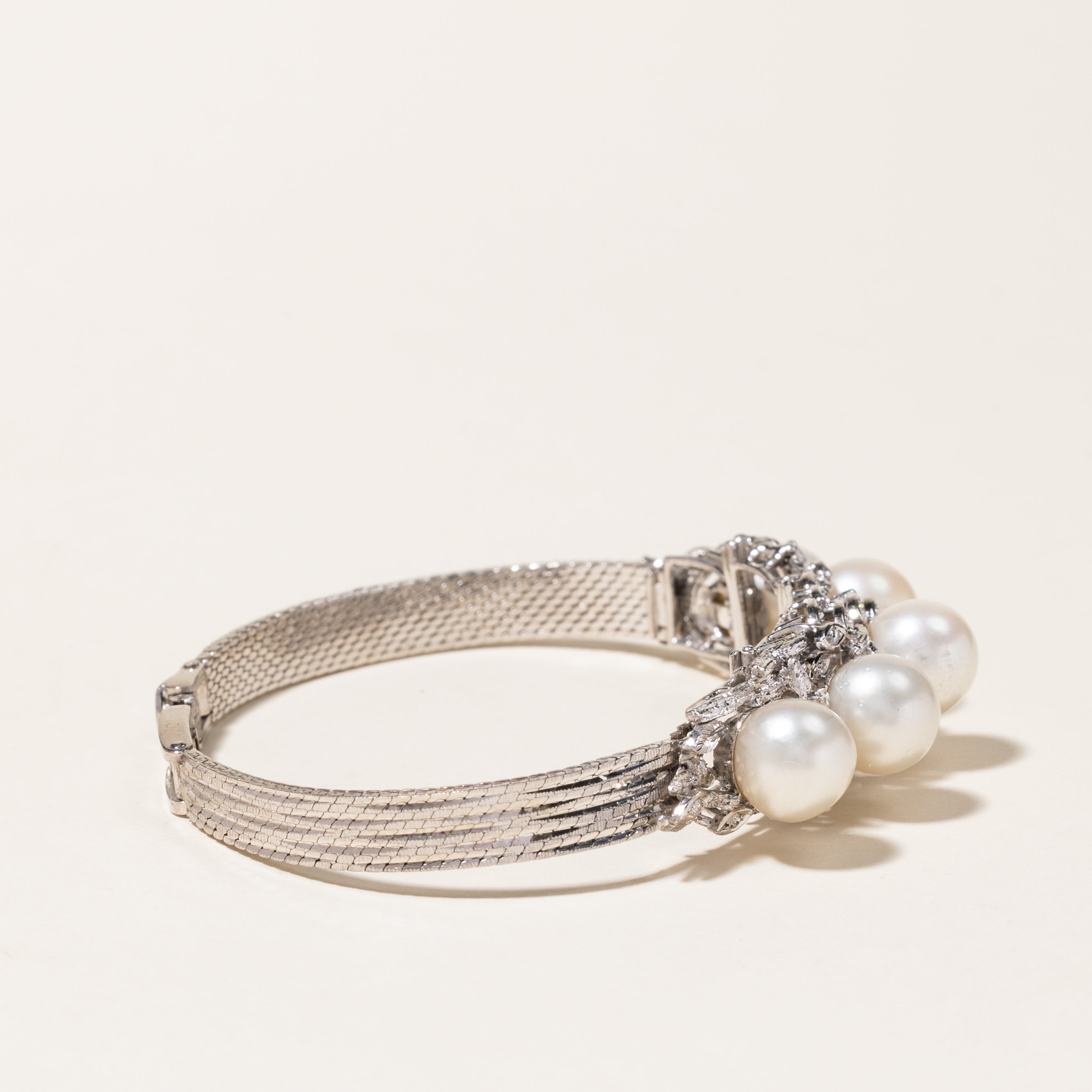 Five Pearl & Diamond Bracelet | 9.10mm to 9.40mm, 0.13ctw | 6.75"